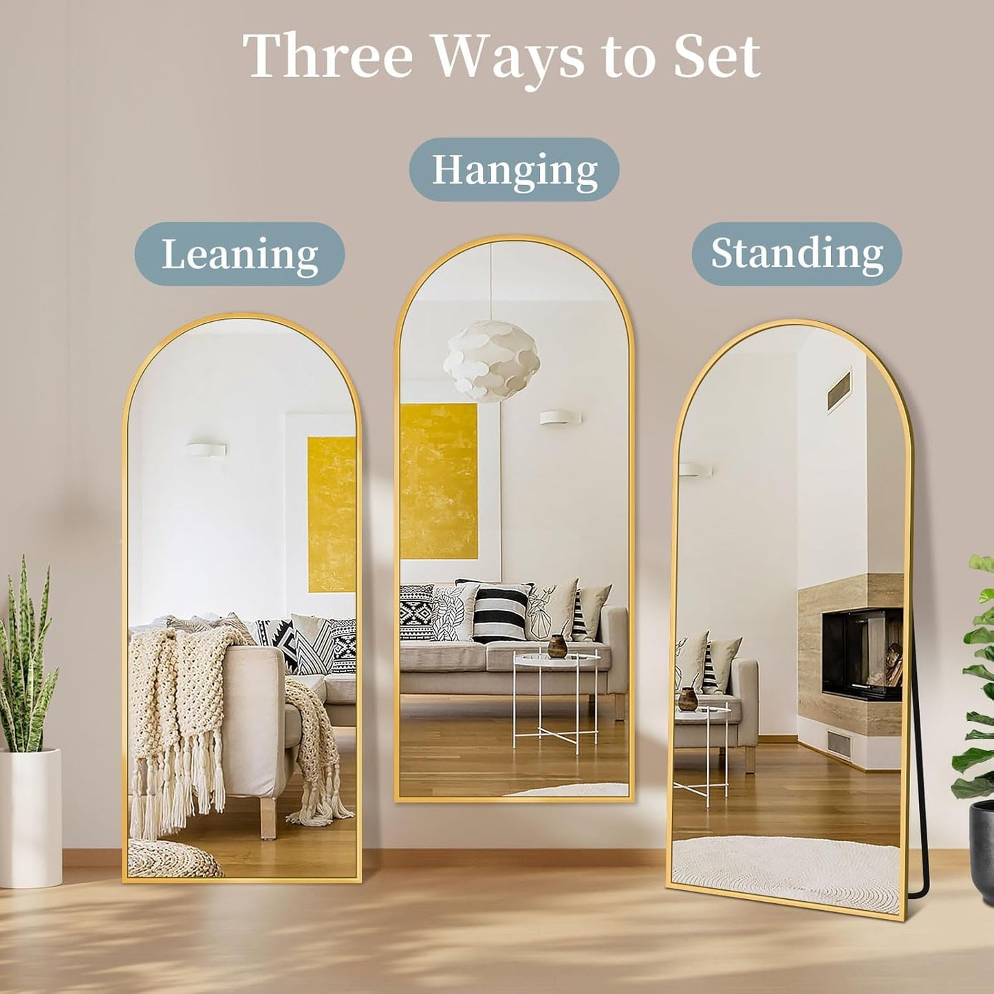 Coomily Full Length Mirror with Stand, 56"x14" Arched Full Body Mirror, Large Stand Up Aluminum Frame Floor Freestanding Hanging Leaning Mounted for Bedroom Living Room Entryway Gold