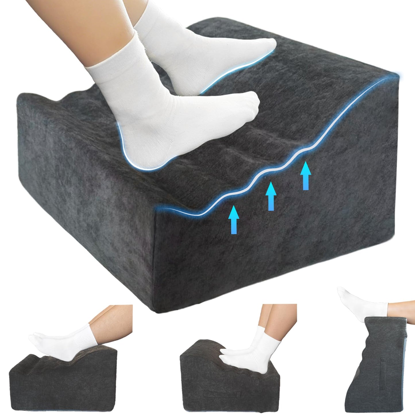 XYRONICA Foot Rest Under Desk, Ergonomic Foot Stool, Comfortable Office Footrest with Curved Design, with Washable Cover for Home and Office, Relieves Leg Pressure (Dark Gray)