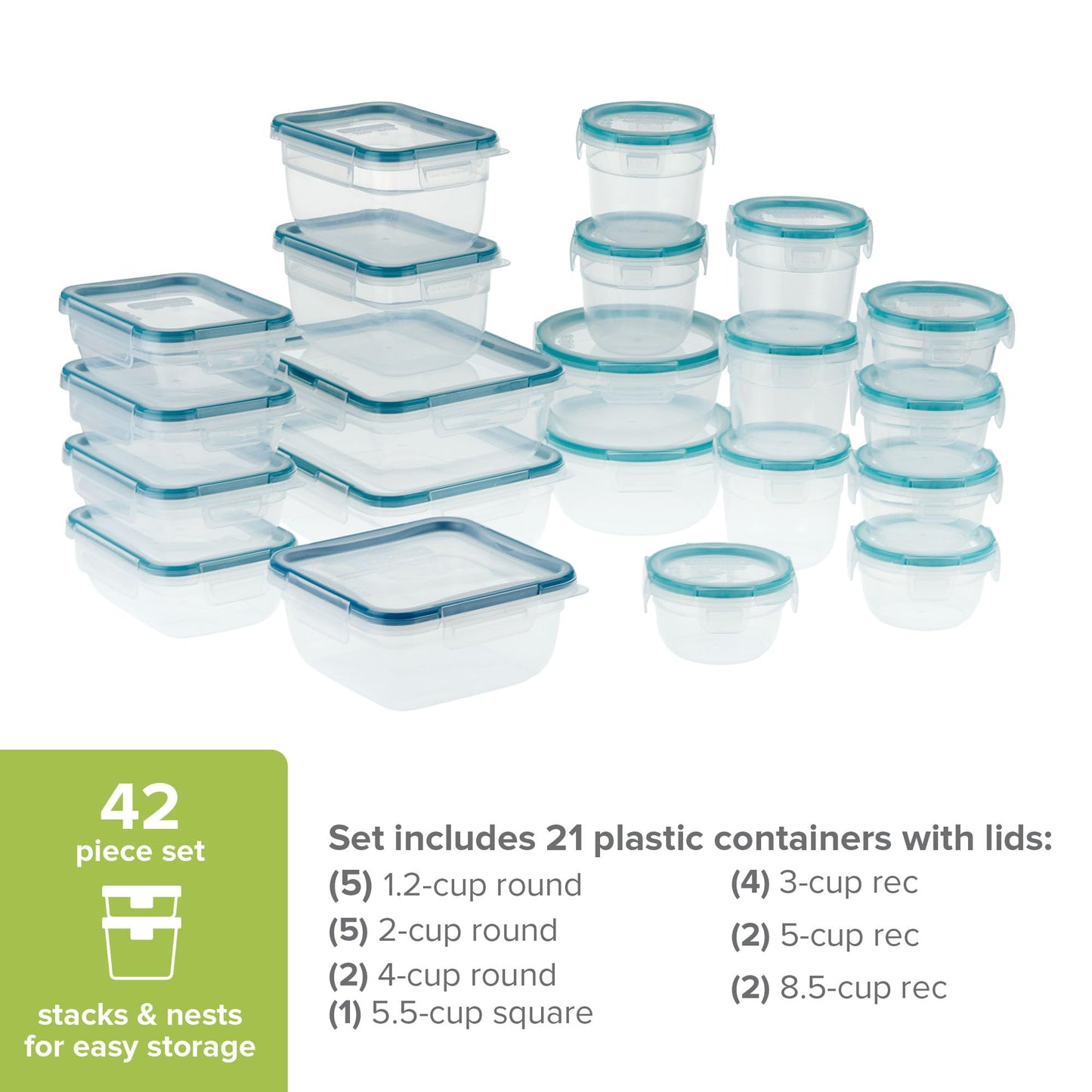 Snapware Plastic Total Solution (21-Pack) Large Food Storage Containers Set, Meal Prep Containers with Plastic BPA-Free Lids & 4 Locking Tabs, Microwave, Dishwasher, and Freezer Safe