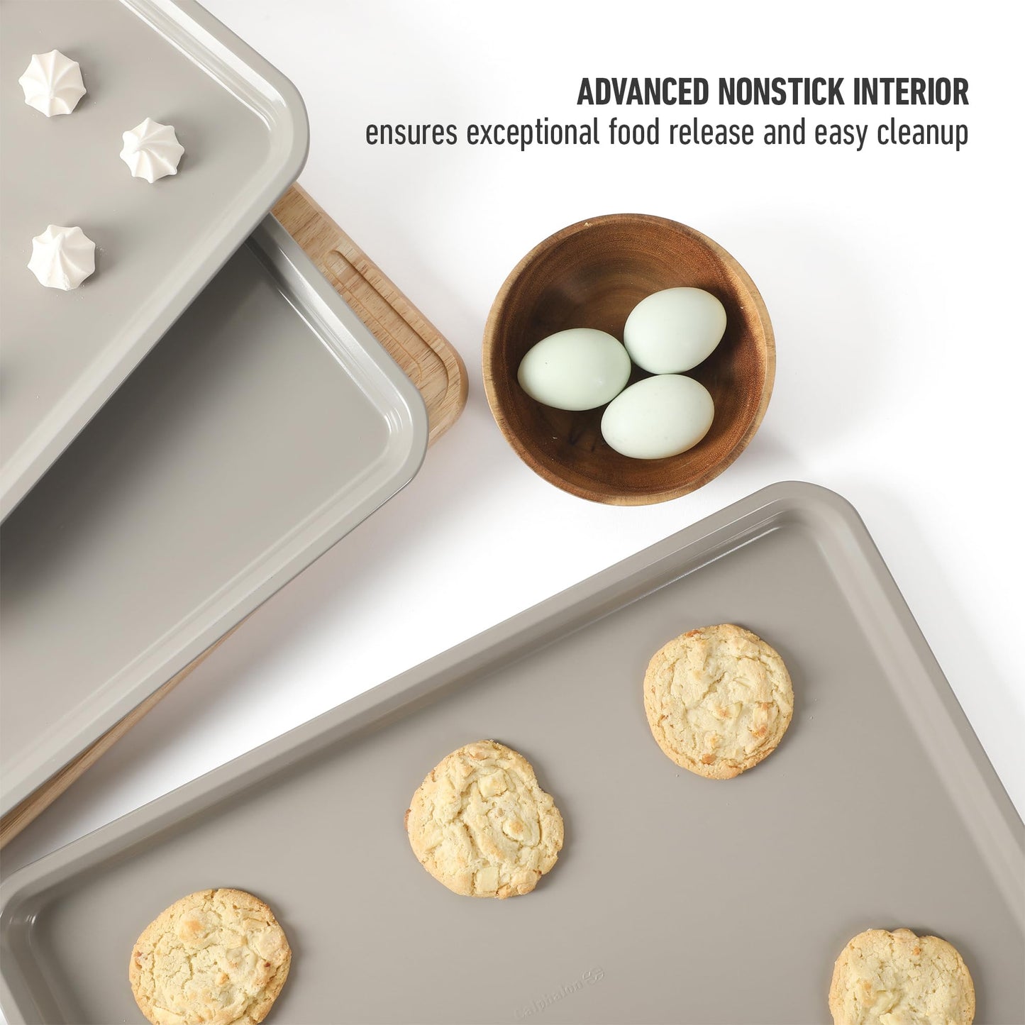 Calphalon Legacy Cookie Sheet Set, 3-Piece Nonstick Baking Sheets 18 15 13 Inch Cookie Baking Sheet, Metal Baking Sheet, Taupe, PFOA-Free for Even Baking, Oven Safe Cookie Pans for Baking
