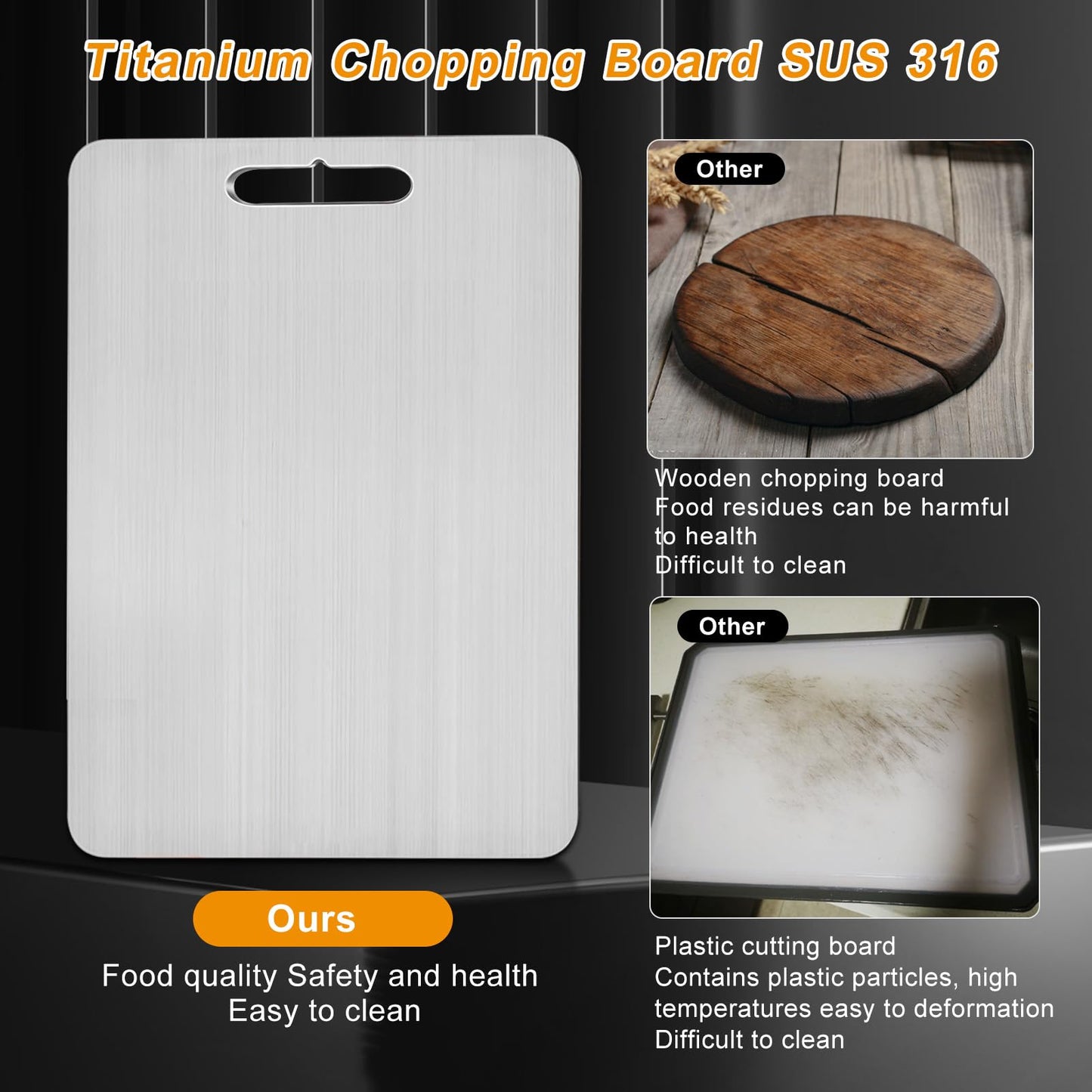 Titanium Cutting Board Set of 3, 100% Pure Titanium Cutting Boards for Kitchen, Double-Sided Non-Toxic Cutting Board for Dicing Meats Fruits Vegetables, Dishwasher Safe (S+L+M)
