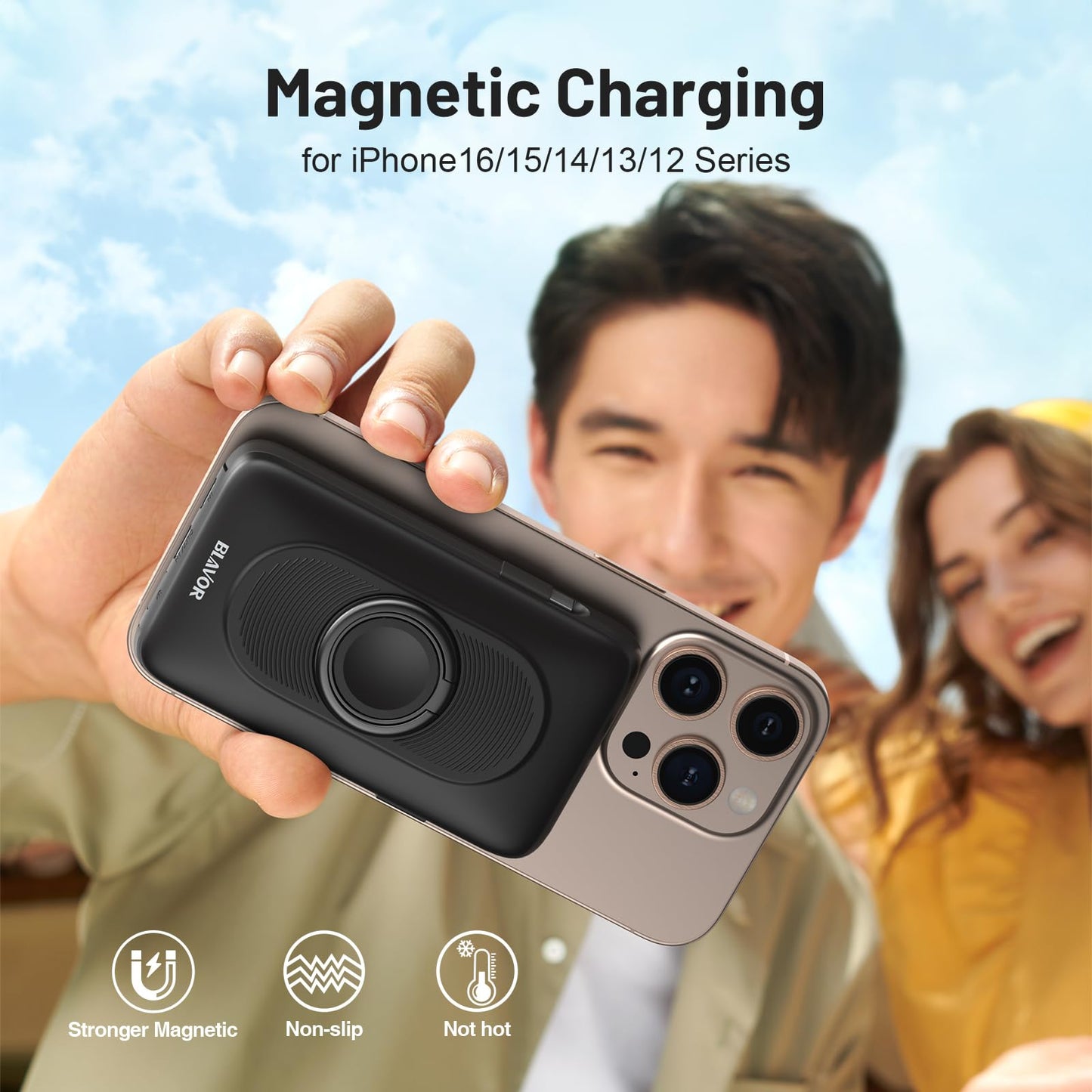 BLAVOR for Magsafe Portable Charger with Built-in Cables, USB C 20W Fast Charging, 10000mAh Magnetic Wireless Power Bank, Battery Pack with Stand for iPhone 16/15/14/13/12, Powerbank for Apple Watch