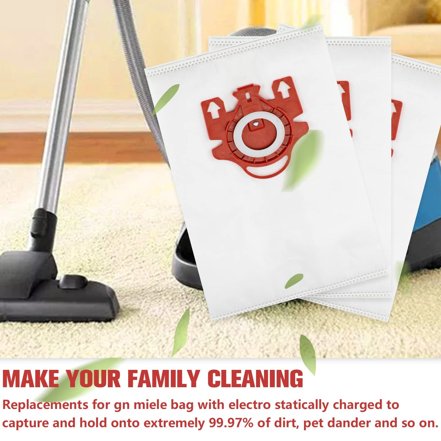 3D Airclean Dust Bags Replacement for Miele FJM Vacuum Compact C2 Compact C1 Complete C1 S241 S290 S300i S500 S700 S4 S6 Series (Pack of 10) with 3 Motor Protection Filters 3 Air.Clean Filters