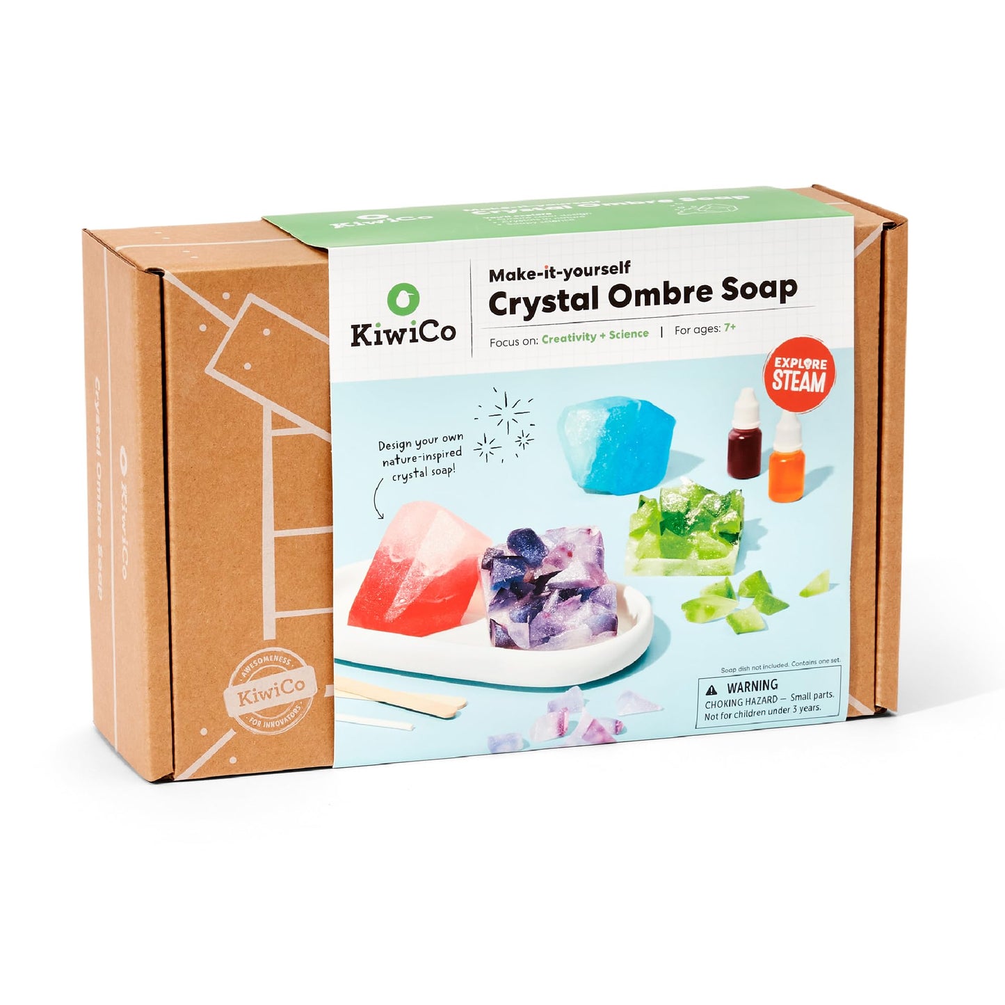 KiwiCo Crystal Geode Soapmaking Kit | Complete Set Includes Beaker, Clear Soap, Molds, Mixing Sticks, Mica Powder, Liquid Colors & More | DIY Soap Making Kit for Kids Ages 7+