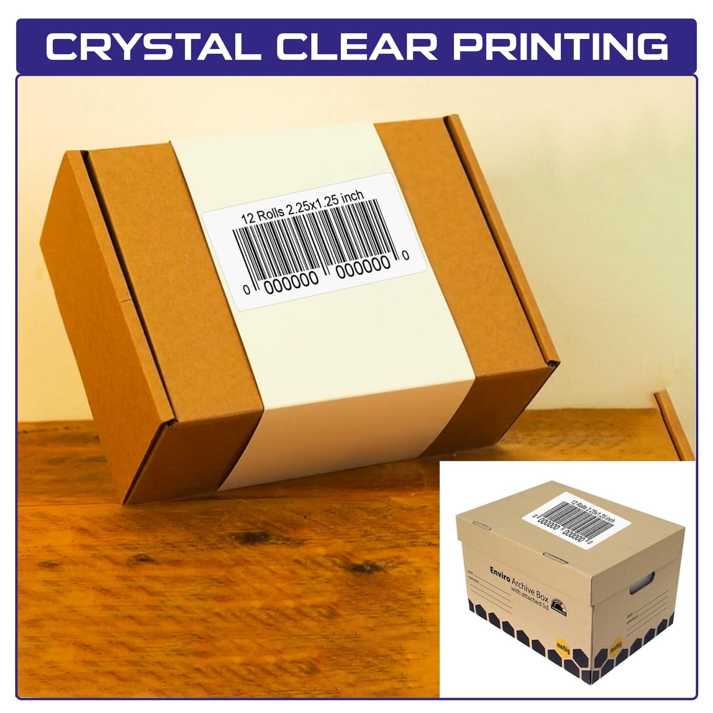 CEPRICO 2.25” x 1.25” Direct Thermal Labels – 12 Rolls (1000 Labels/Roll) Perforated Waterproof Barcode Address Sticker, Self-Adhesive White Label, Compatible w/Zebra & Rollo Printers for FBA Shipping