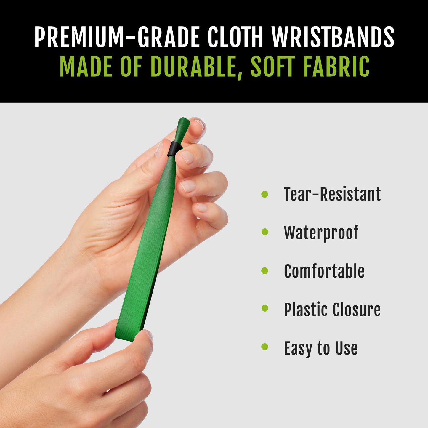 500 WristCo Variety Pack Cloth Event Wristbands – Plastic Closure to Prevent Transfer or Reuse – Premium-Grade Fabric Bracelets for Party Entry, Summer Camp, VIP Identification, Drink Ticket ID