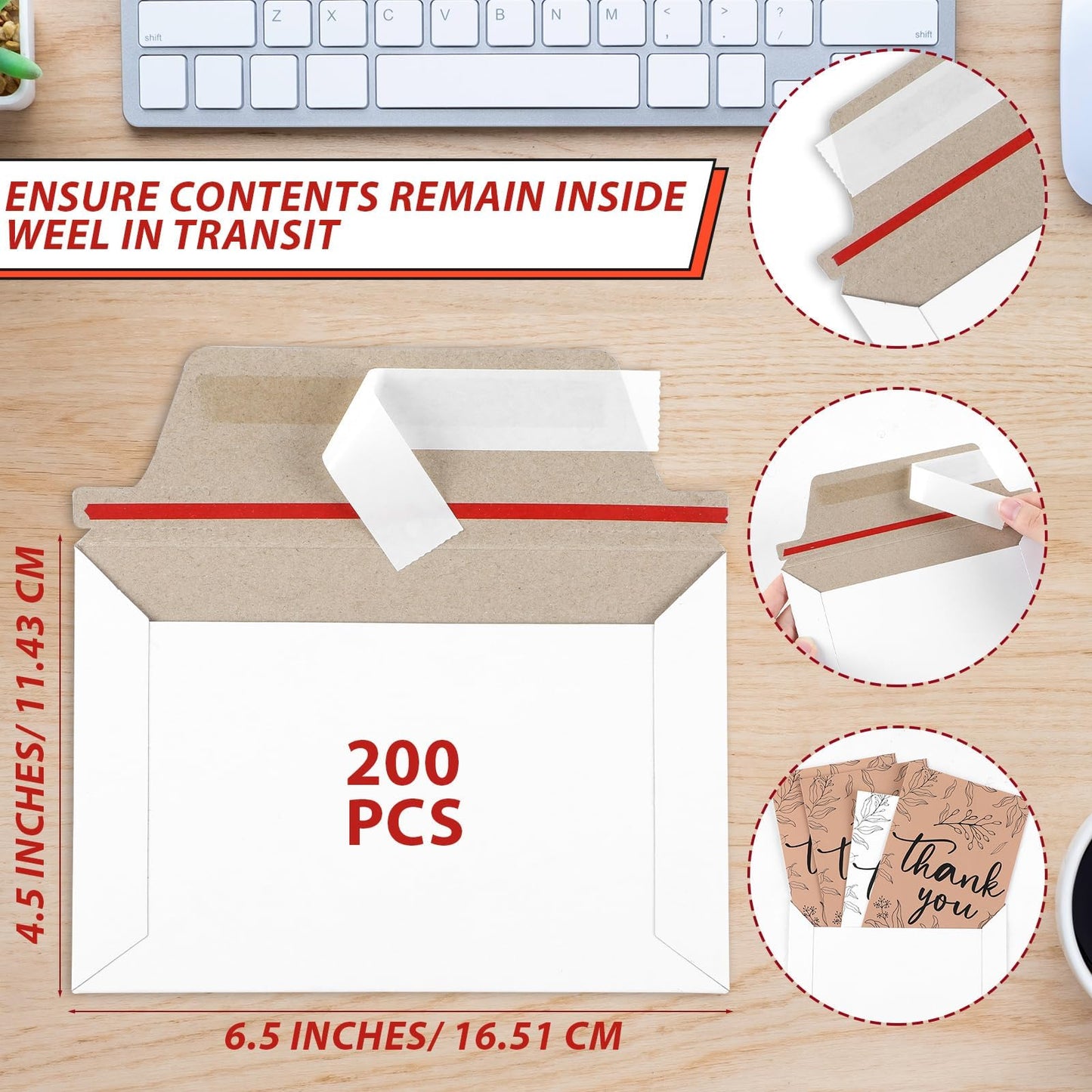 party greeting 200 Pcs 6.5 x 4.5 Rigid Mailers with Self Seal Envelopes Stay Flat Photo Mailers Sports Cards Rigid Envelopes for Postcard CD Comic Book Card Shipping Protector