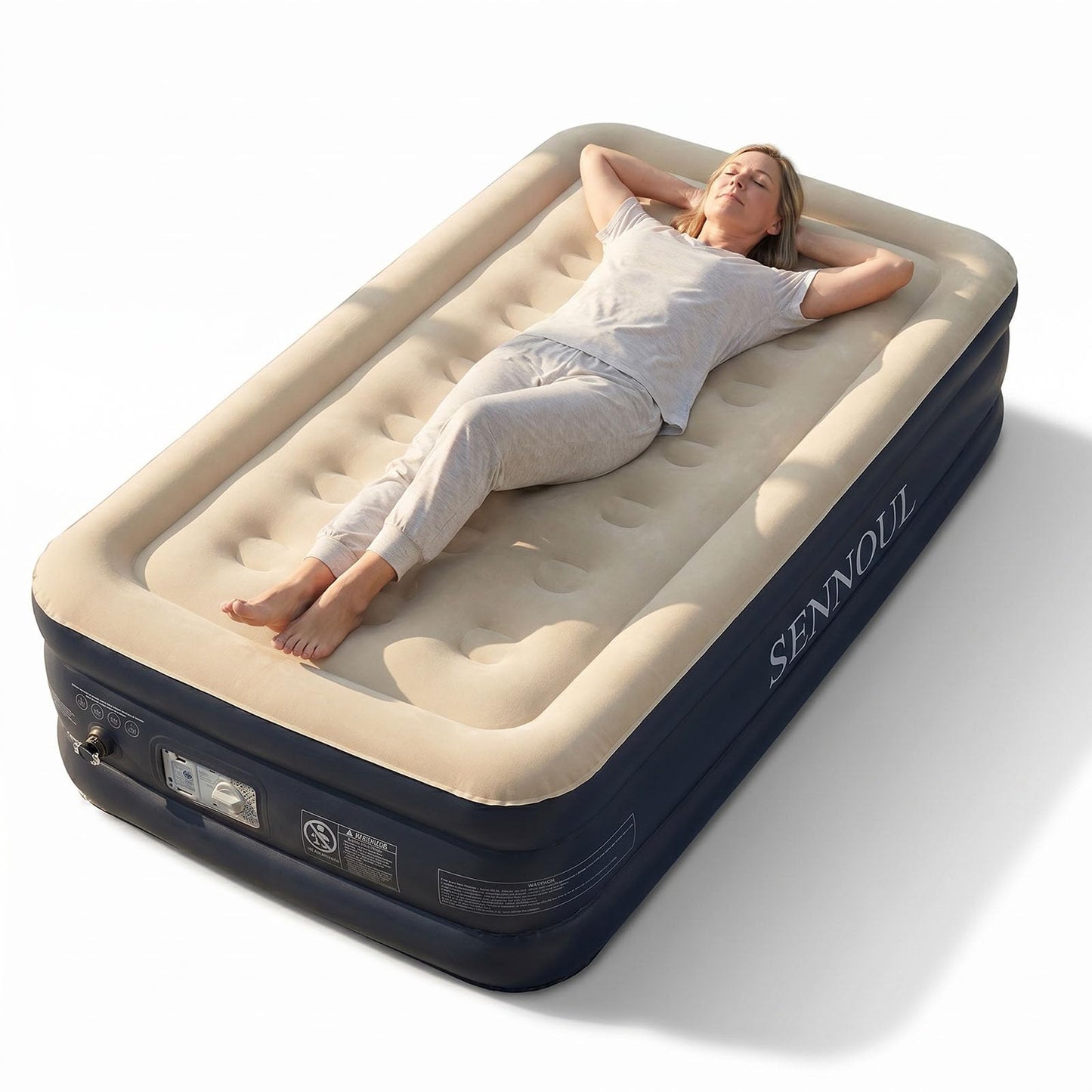 SENNOUL Twin Air Mattress with Built-in Pump,Fast & Easy Inflation/Deflation Inflatable Mattress, Foldable Blow Up Mattress with Storage Bag, Inflatable Bed for Home, Camping & Guests,16"/550lbs Max
