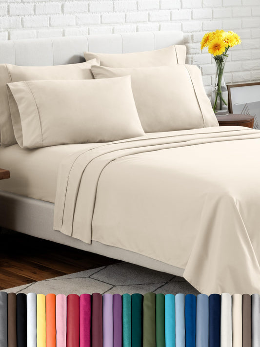 Bare Home Hotel Luxury King Sheet Set, Extra Soft - 6 Piece Set - Deep Pockets - Easy Fit - Cooling & Breathable - Wrinkle, Fade, Stain Resistant - Includes 4 Pillowcases (King, Sand)