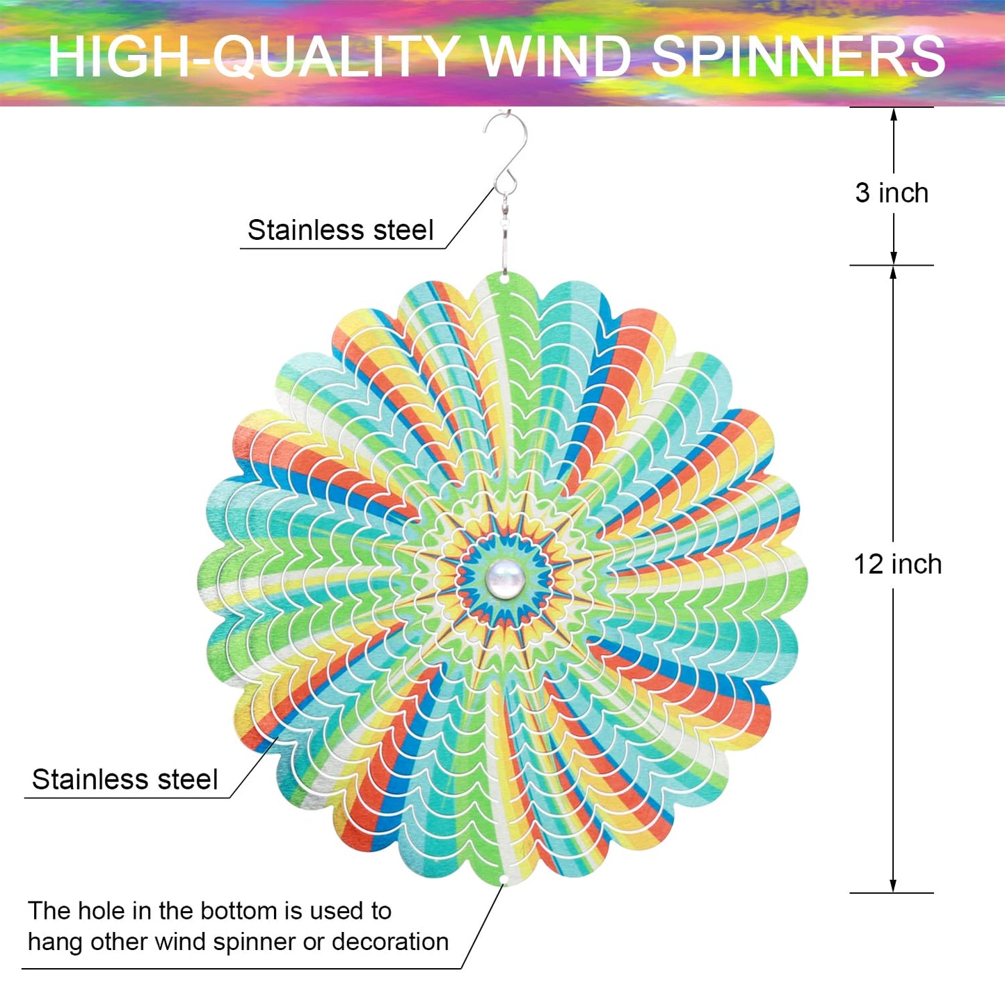 SPRING SONG Rainbow Mandala Kinetic Wind Spinner for Yard and Garden Stainless Steel Spinner Indoor and Outdoor Hanging Decor Crafts Ornaments Kinetic Art Spinner Hanging Wind Spinners Decor Gifts
