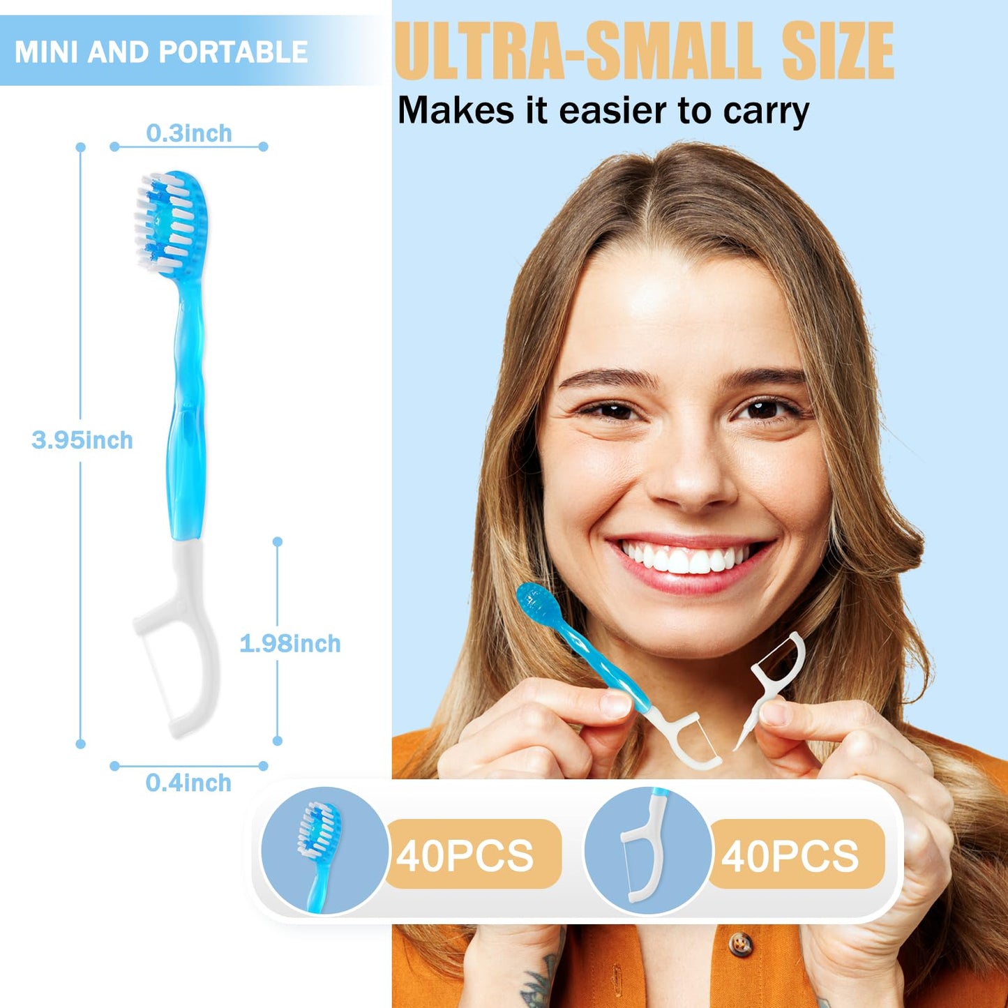 40 Individually Packaged Disposable Travel toothbrushes with Toothpaste, 5-in-1 Convenient Mini Disposable Toothbrush (Toothbrush + Toothpaste + Tongue Scraper + Dental Floss + Pick)