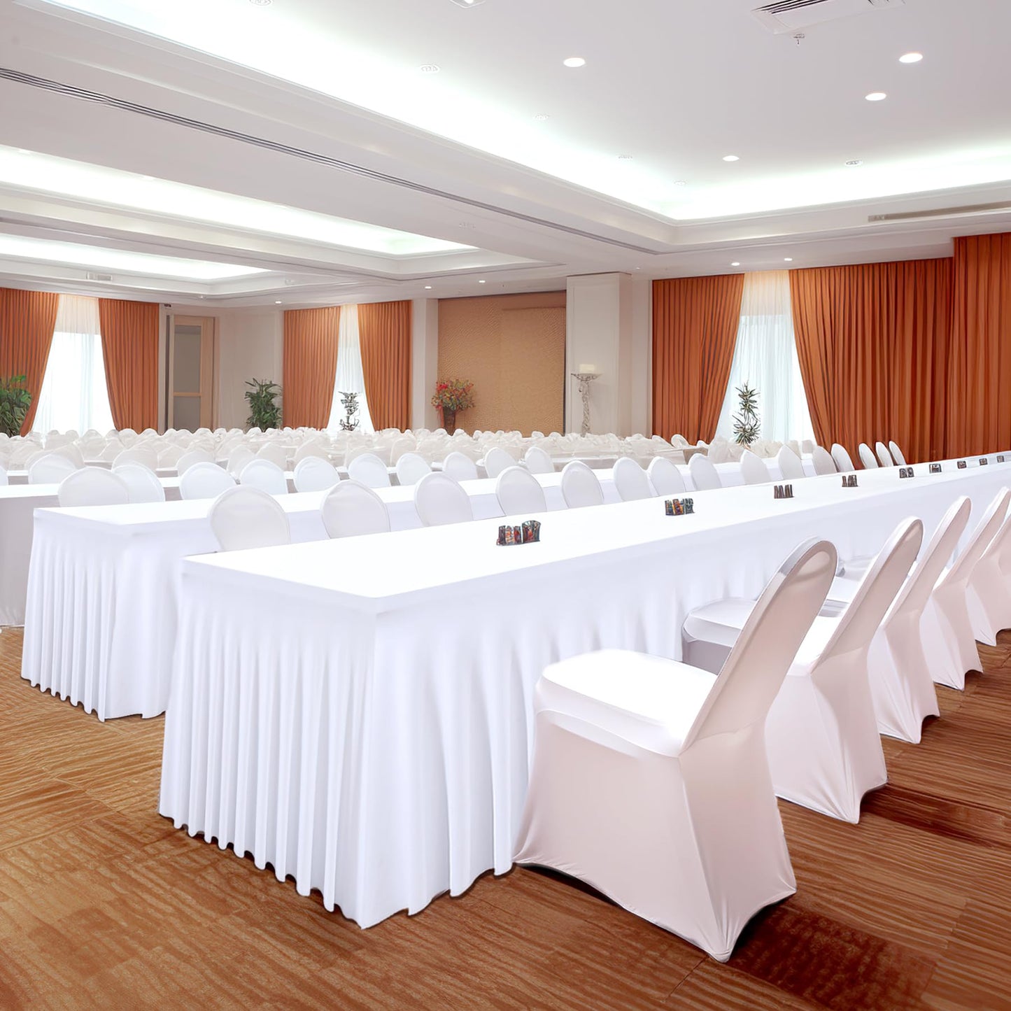 4 Packs White Table Clothes for 6 Foot Rectangle Tables, One-Piece Wrinkle Resistant Stretch Spandex Table Covers with Skirt for Event Banquet Wedding Birthday Party