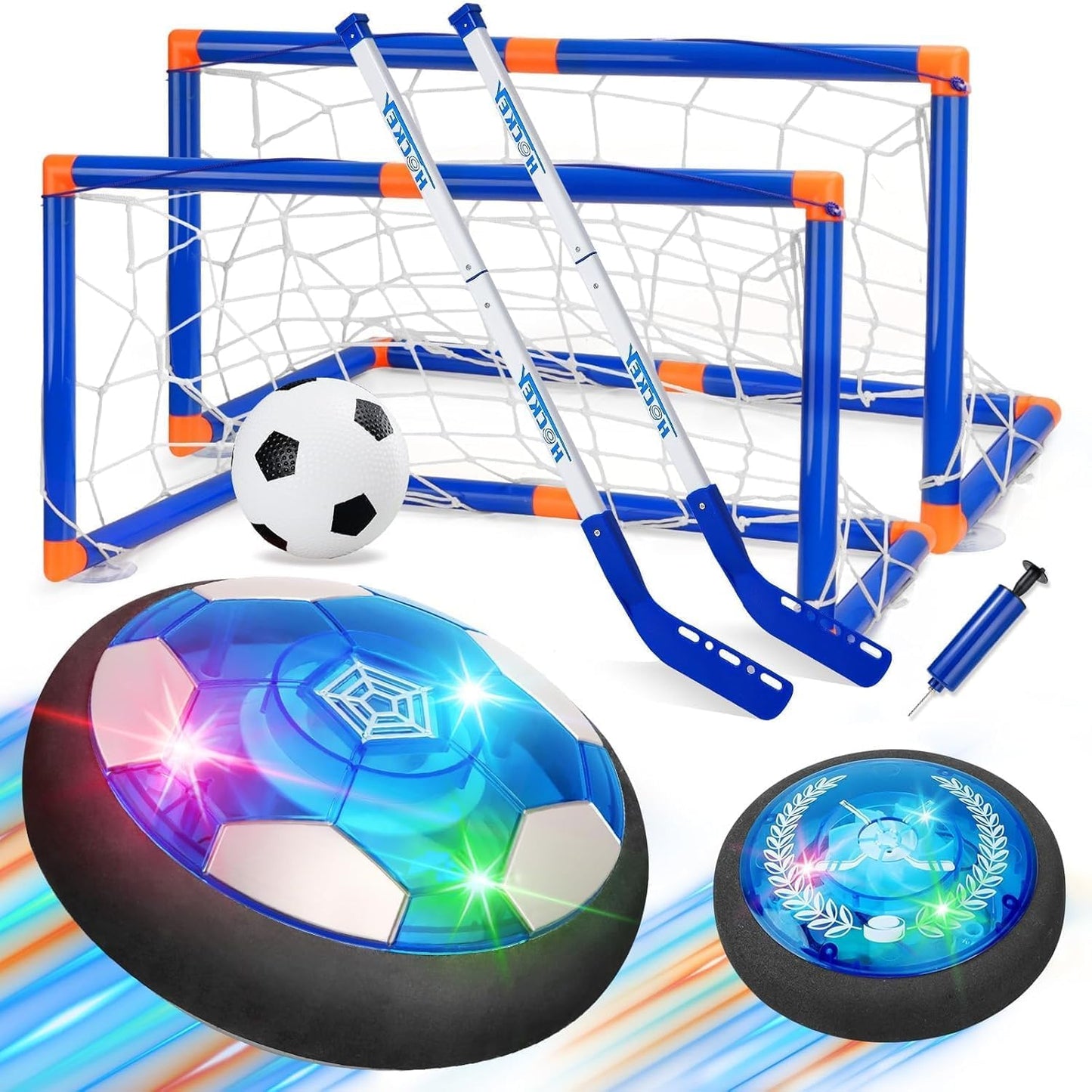 Nazano 3-in-1 Hover Hockey Soccer Ball Set for Kids, Boys Birthday Gifts, Hockey Toys for Boys 6-8 8-12, LED Lights, Indoor Outdoor Sport Ball Game Toy, Ideal Soccer Gifts for Kids Girls