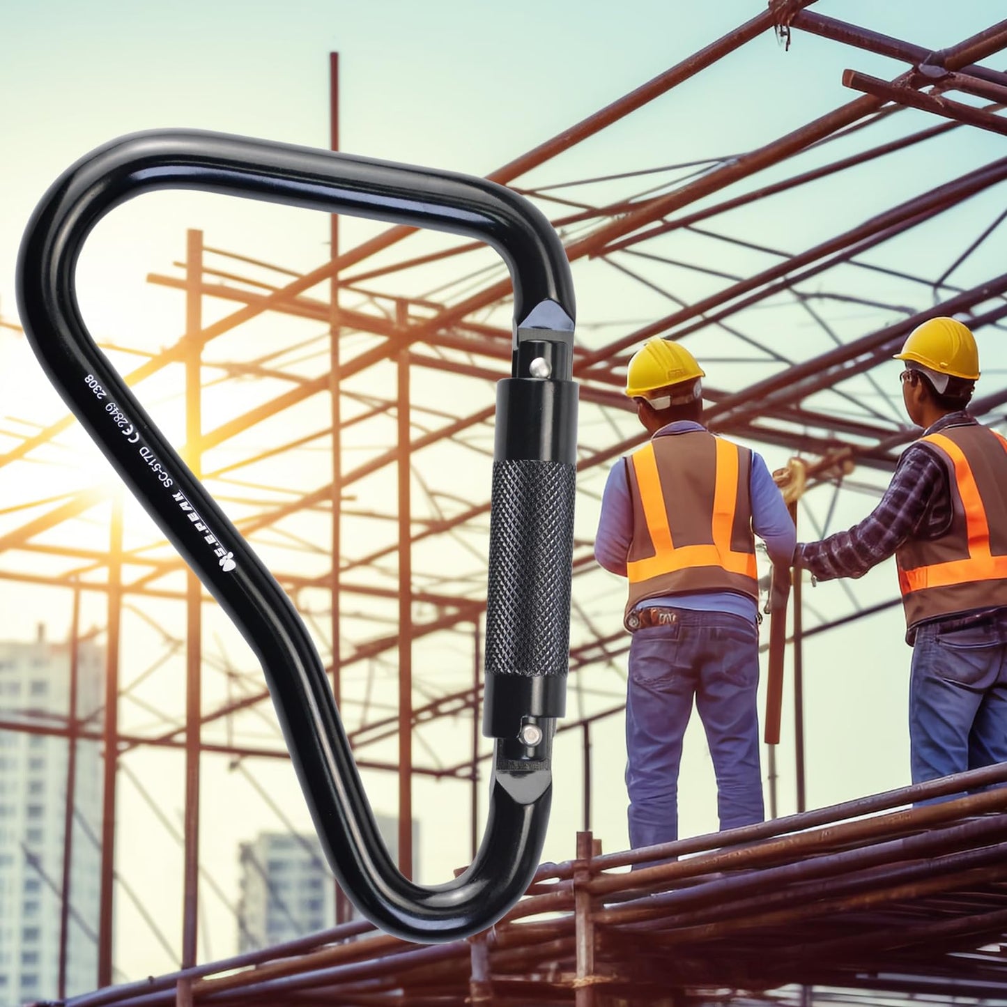 S.E.PEAK 25kN Large Aluminum Auto Locking Ladder Hook, Professional CE Certified Heavy Duty Lightweight Clip for Tower, Ladder, Fall Protection/Huge Opening Gate,Black