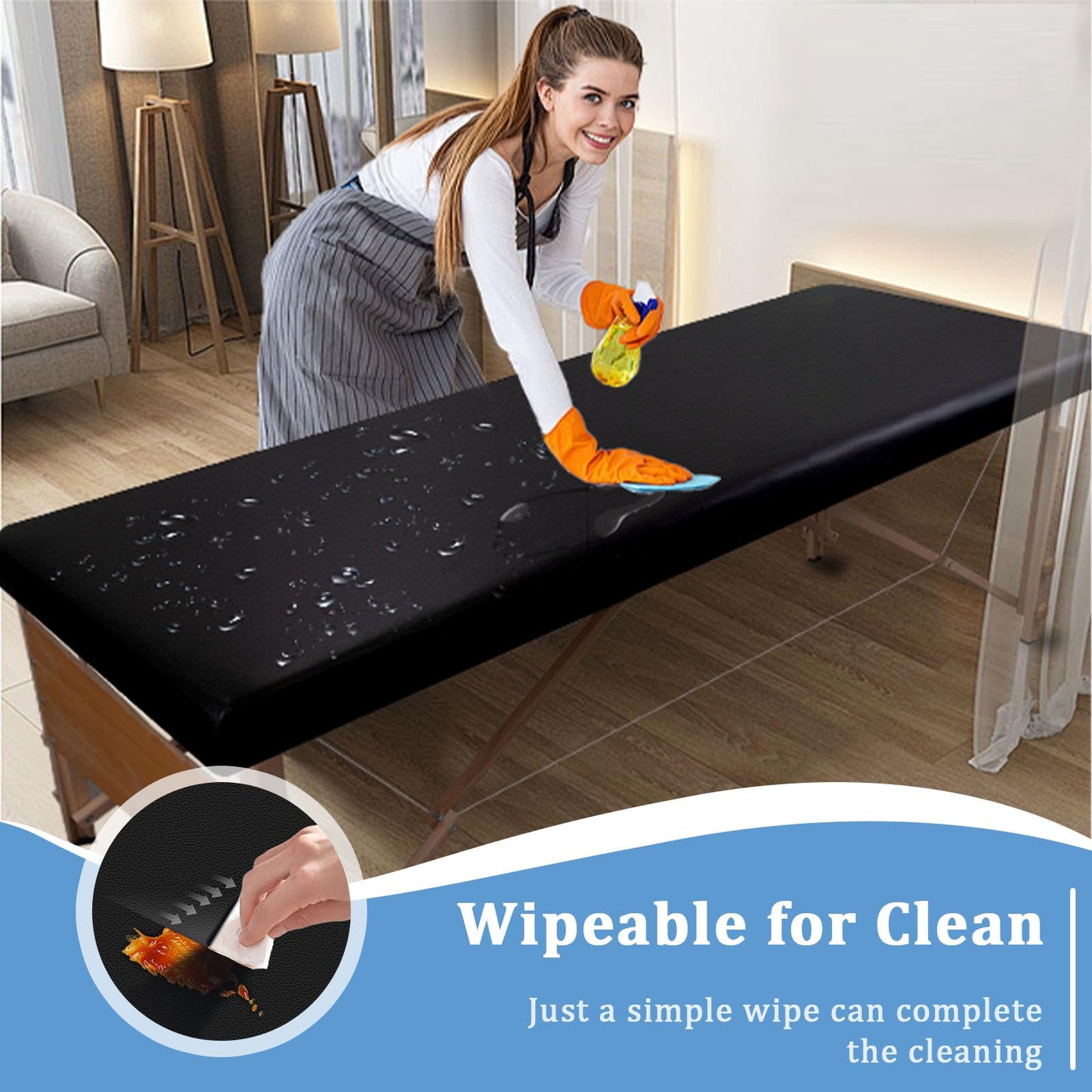 KIDOACOW Leather Massage Table Cover Protector Wipeable Massage Table Cover Fitted Replacement Sheet Cover for Massage Bed/Spa Bed/Lash Bed, Fits 28-32" Wide (Black, 1Pcs)