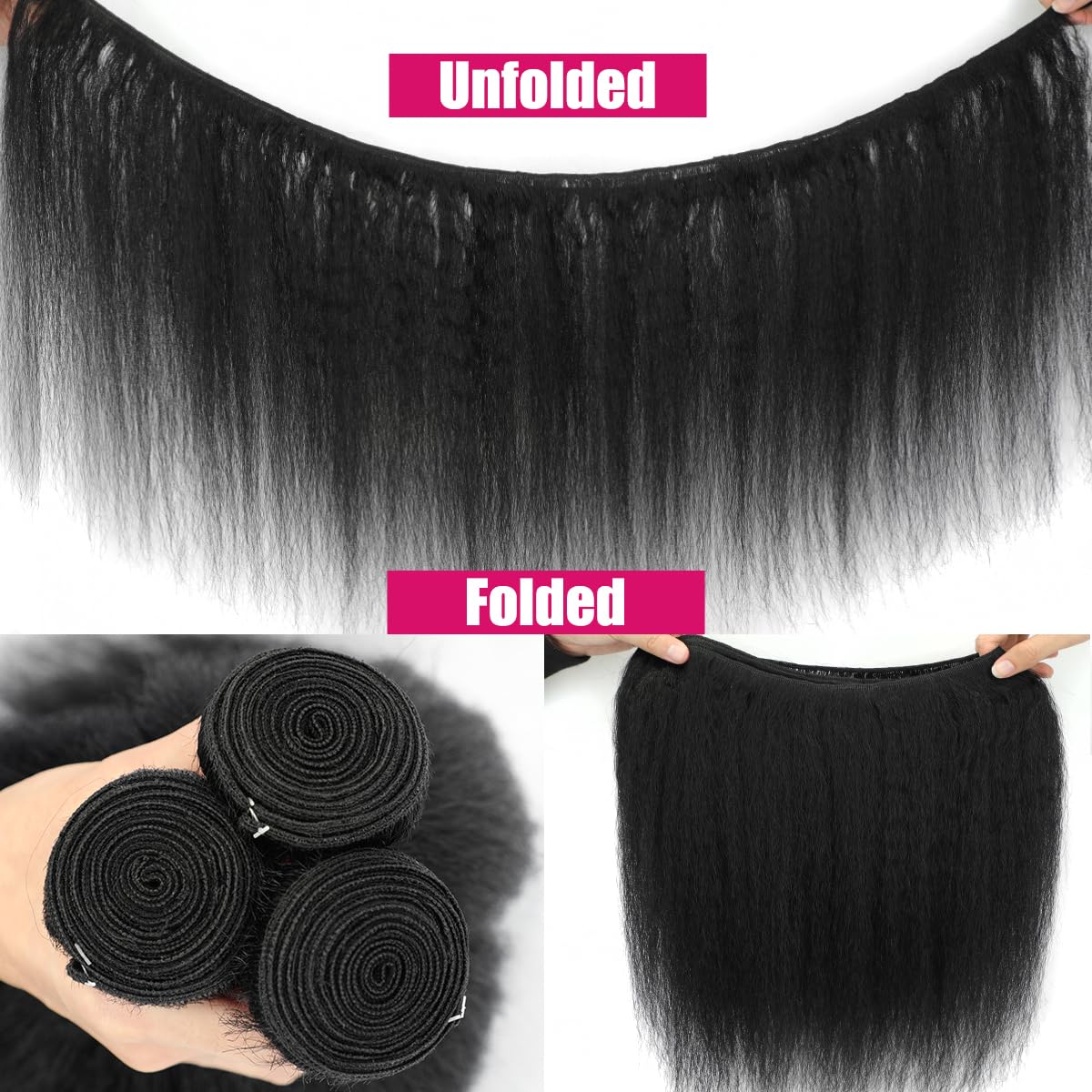 14 16 18 Kinky Straight Bundles Human Hair Yaki Straight Human Hair 3 Bundles 100% Unprocessed Brazilian Virgin Remy Hair Yaki Straight Bundles For Black Women Natural Black Color