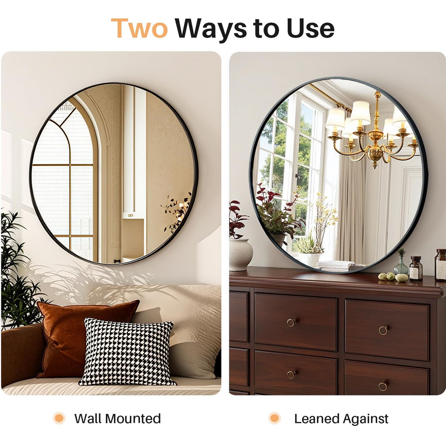 Atilioo Bathroom Mirror for Wall, 30 Inch Round Mirror, Matte Black Metal Framed Circle Vanity Mirror for Bathroom Bedroom Living Room Entryway, Anti-Rust, Tempered Glass, Hanging or Leaning