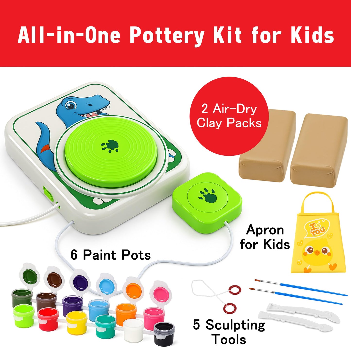 ROHSCE Pottery Wheel for Kids, Ceramic Art Pottery Painting Kit for Kids Ages 3-12