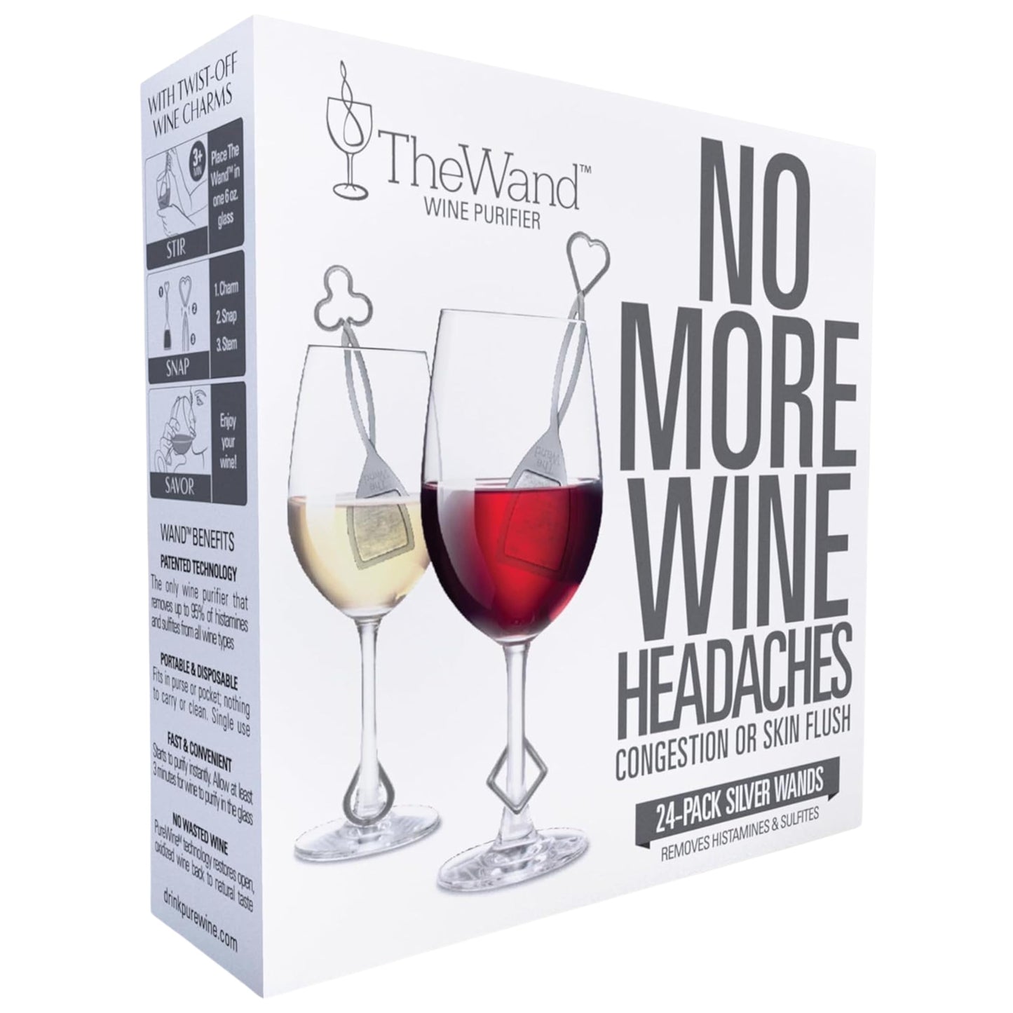 PureWine Wine Wands Purifier, 24 Wine Filters Remover Histamines Sulfite - May Reduce and Alleviate Wine Allergies & Sensitivities - Restores Taste, Perfect Wine Pour, Gifting, Holiday (24 Pack)