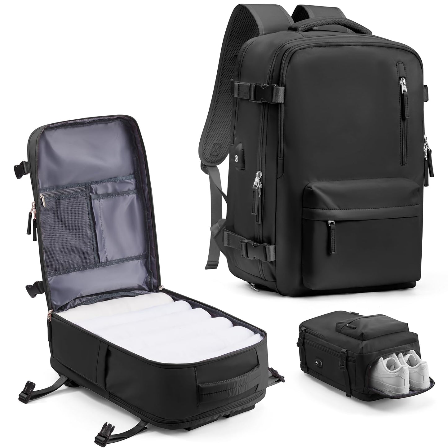 VECAVE Carry On Backpack for Women,Large Travel Backpack Flight Approved,Waterproof 17 Inch Laptop Backpack Business Work Backpacks Men Mochila De Viaje Black