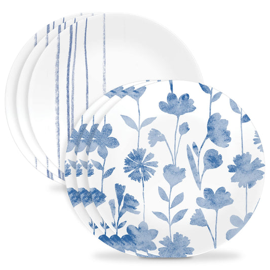 Corelle 6-Piece 8.5" Vitrelle Glass Lunch Plates Lightweight, Scratch Resistant - Botanical Stripes