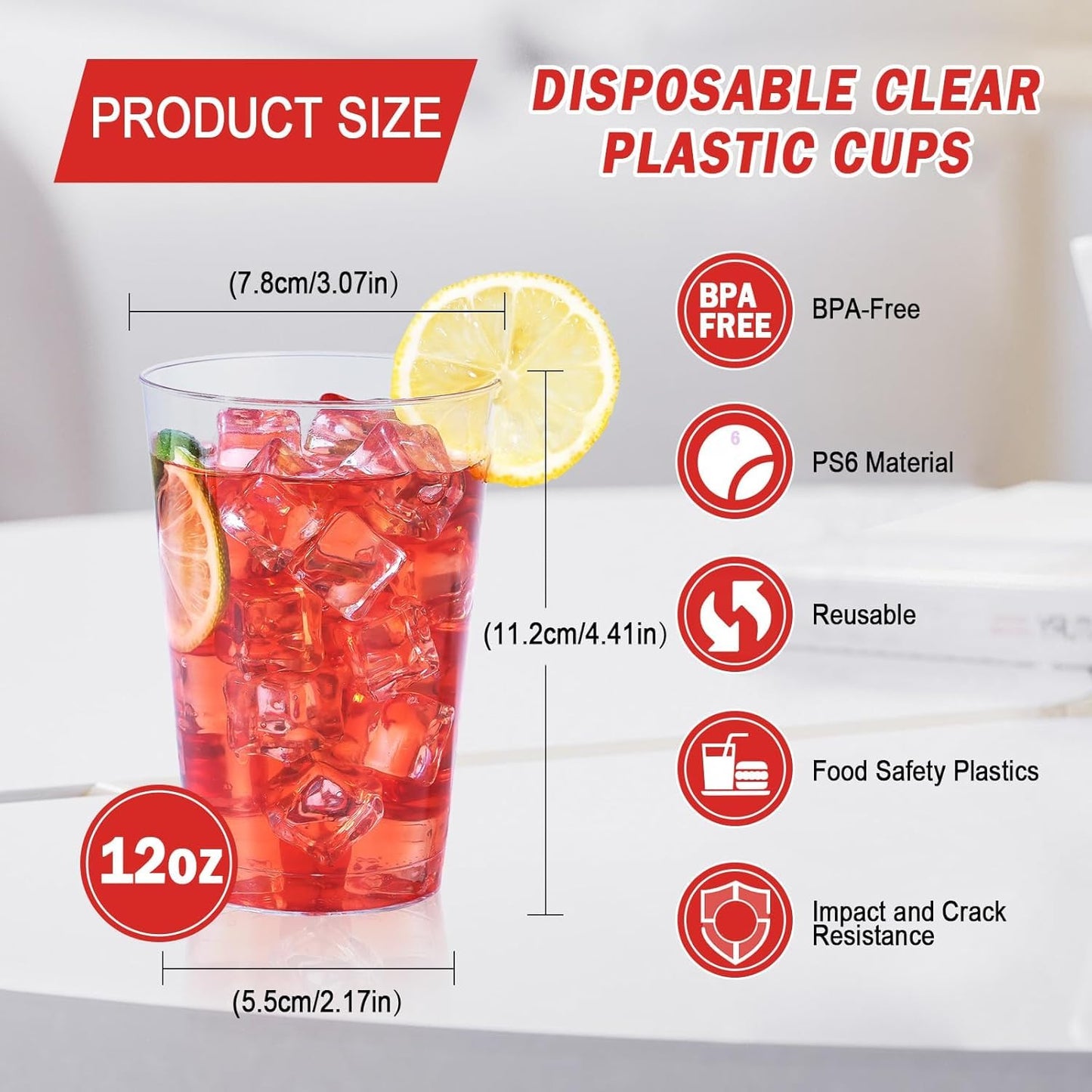 BYSNOW 300 Pack 12 oz Clear Plastic Cups, Disposable Heavy Duty Hard Plastic Cups, Wine Drinking Cups, Cocktail Glasses, for Party, Wedding, Home, Dinner