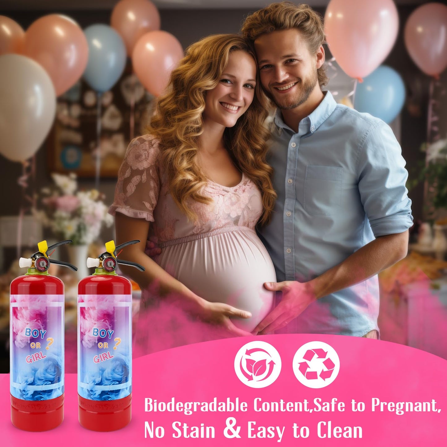 QIYVLOS Giant Gender Reveal Fire Extinguisher 2 Packs, Gender Reveal Ideas, Baby Girl Reveal Party Ideas for Gender Reveal Decorations with 2.3ib Powder (Pink)