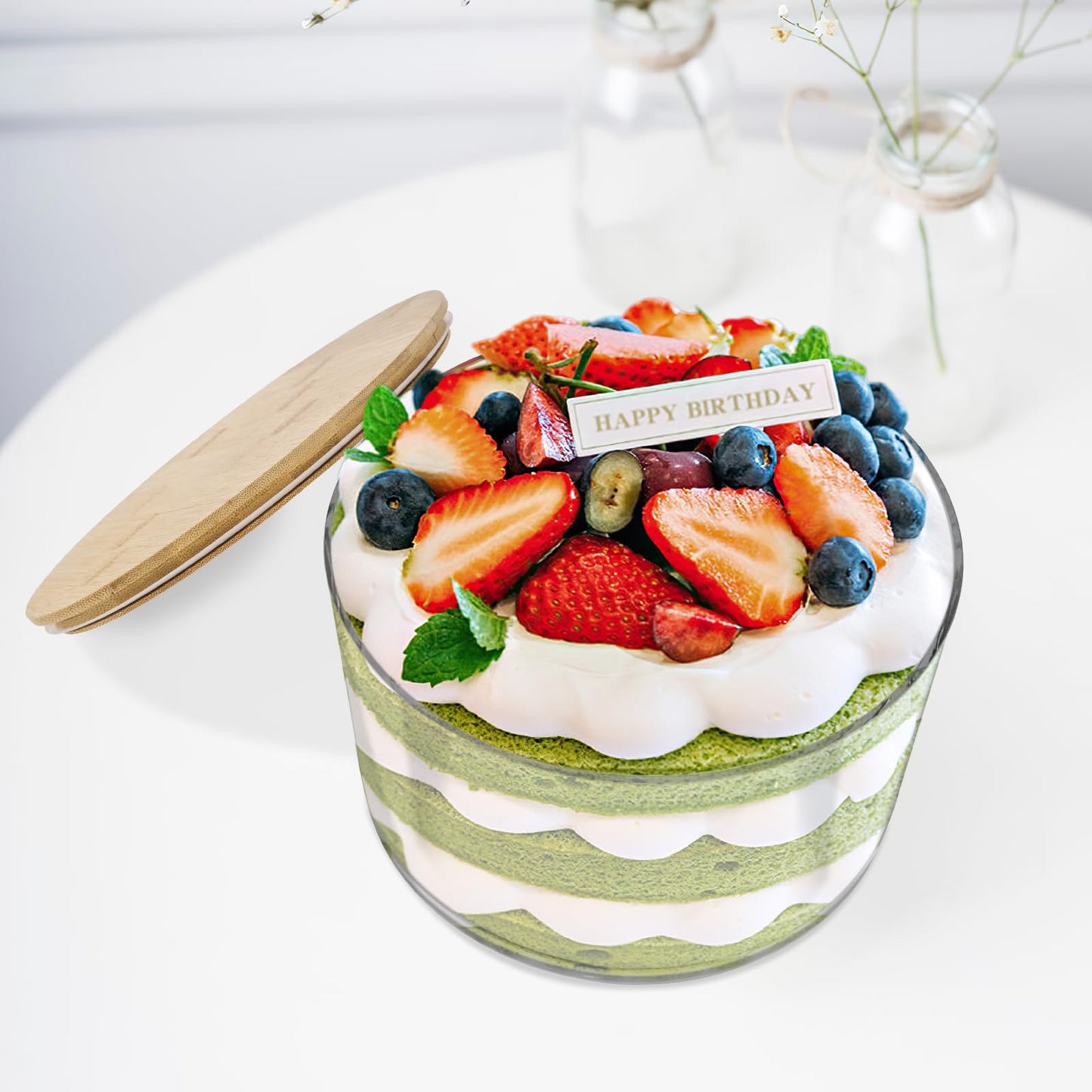 Prikoi 155oz Large Trifle Bowl with Lid, Modern Design Clear Glass for Salads, Dessert, Fruit, and Party Displays, 2025 Thickened Version