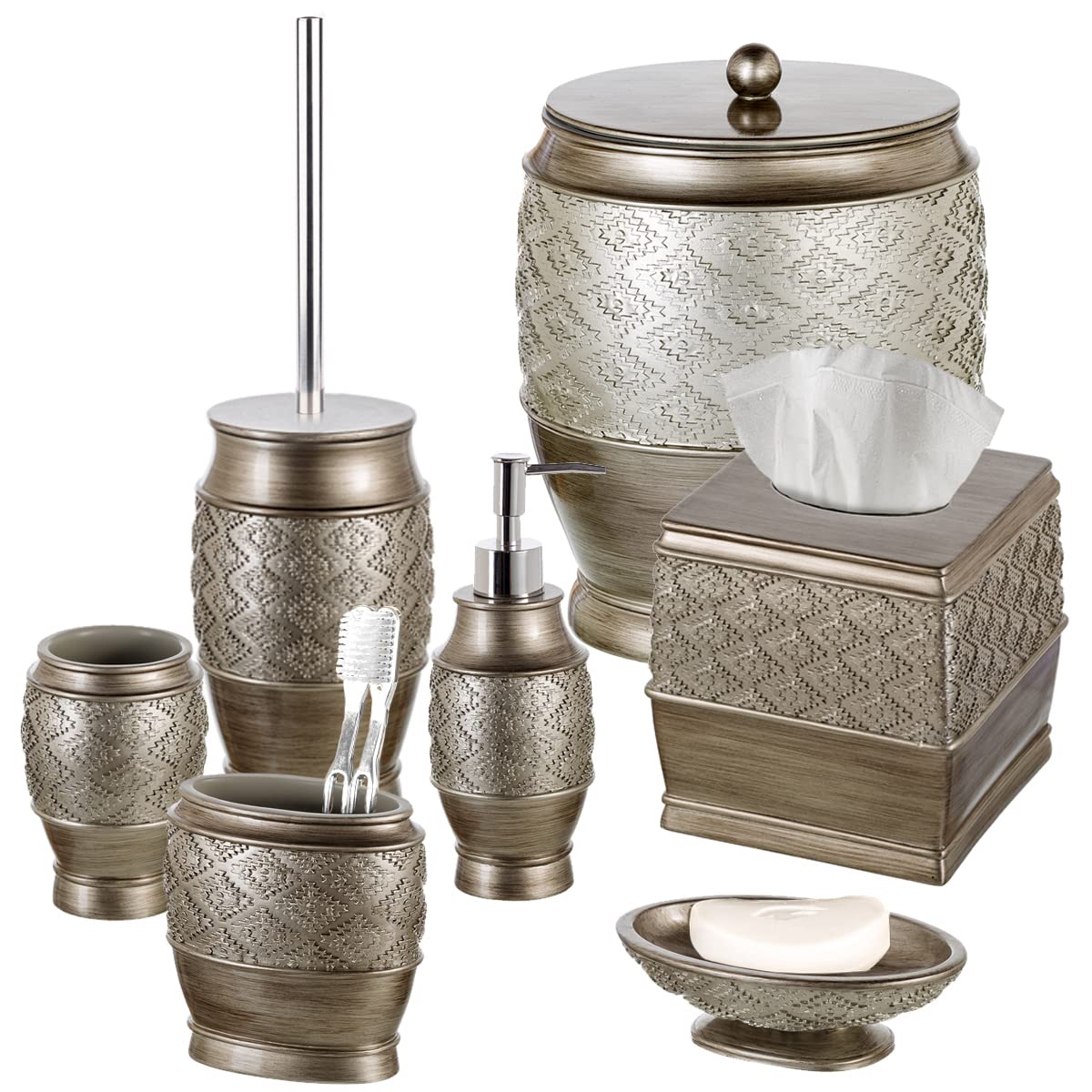 Creative Scents Dublin Silver Small Bathroom Trash Can with Lid - Brushed Silver Garbage Can - Decorative Waste Basket for Bathroom Decor - Durable Wastebasket for Paper/Diaper