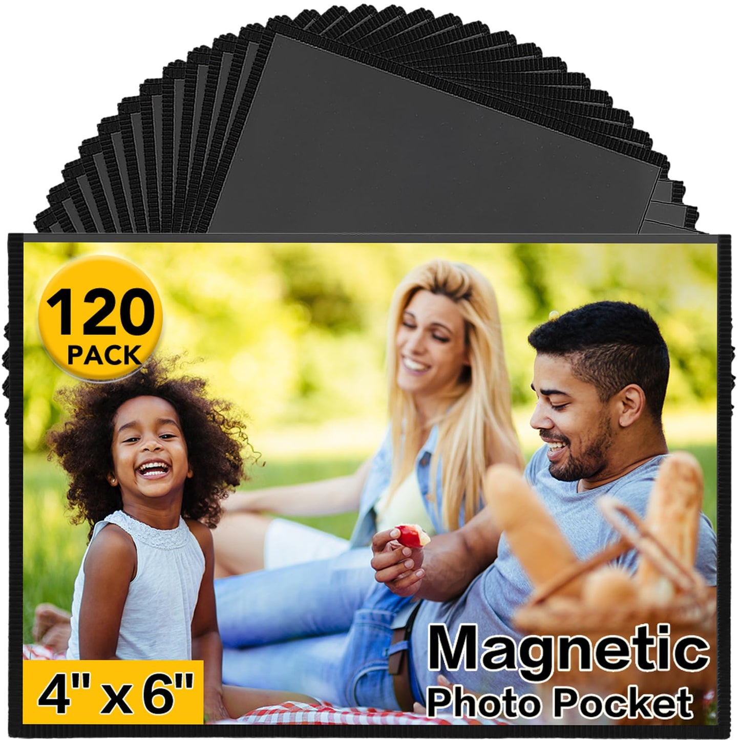 YixangDD 120 Pack Magnetic Picture Frame, 4 x 6 Inches Fridge Magnetic Photo Frames, Magnetic Photo Frames for Refrigerator, Home, School, Office (Black)