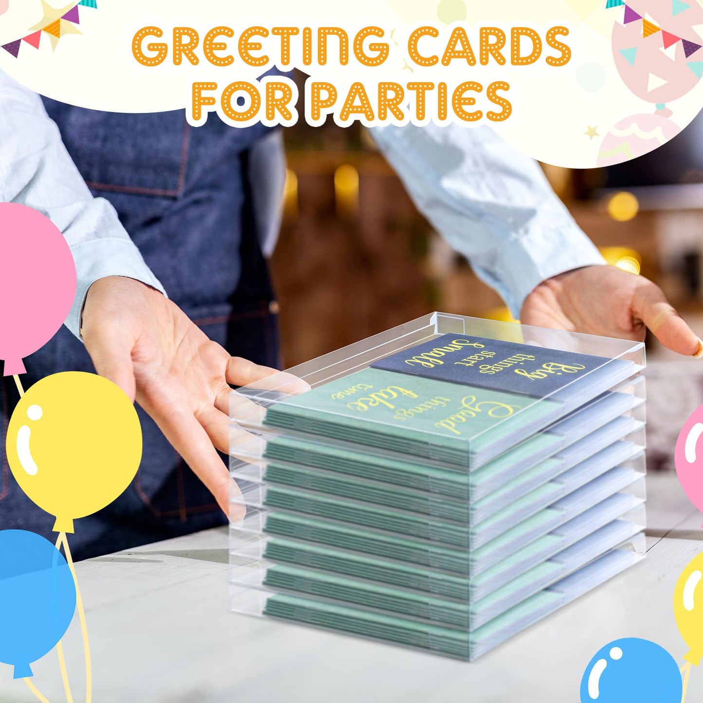 Sintuff 100 Pcs Clear Card Box Greeting Card Storage Boxes Clear Plastic picture display for Greeting Cards 5.39 x 7.36 x 1 Inches Photo Storage Box Rectangle Small Boxes for Favors