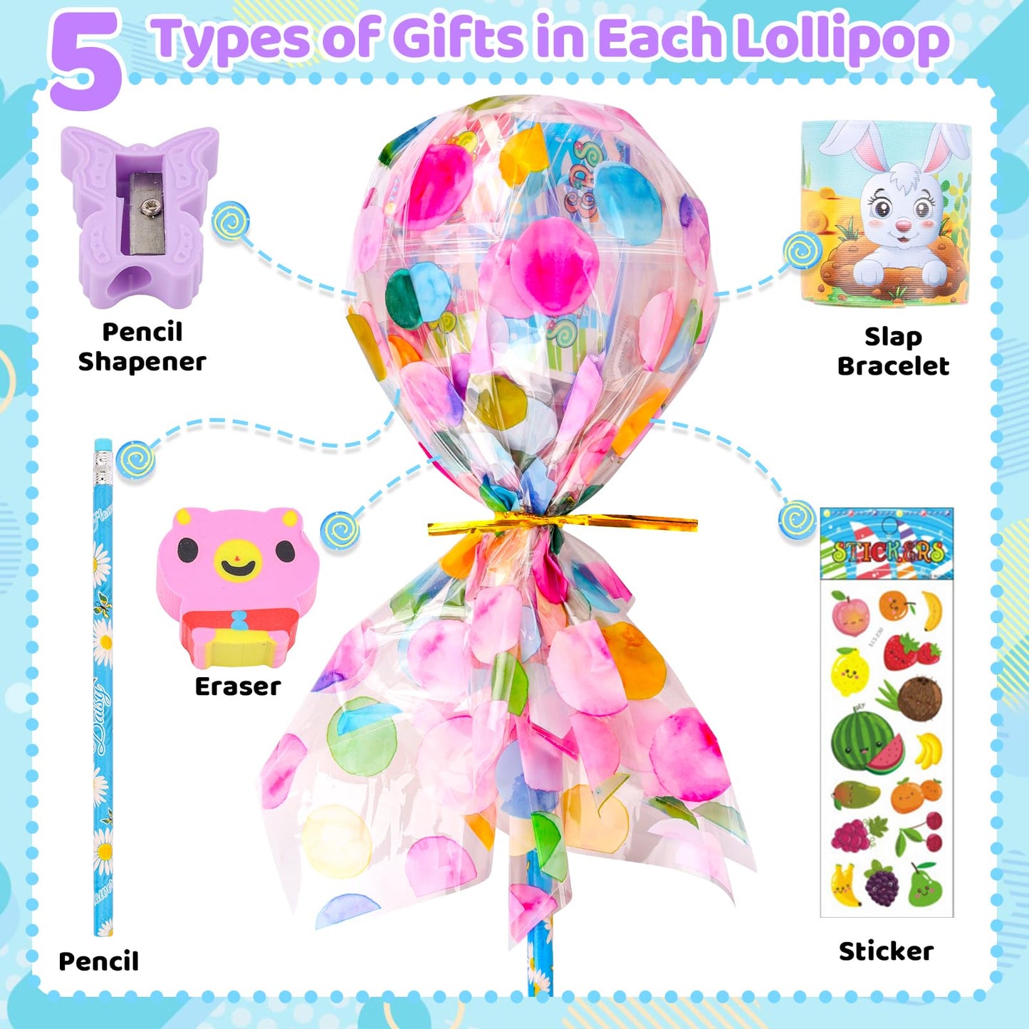 Thesixowls Giant Lollipop Birthday Goodie Bags, 24 Pack Lollipop Return Gifts for Birthday Party – Fun Goodie Bags Classroom Rewards Students Gifts Class Prizes