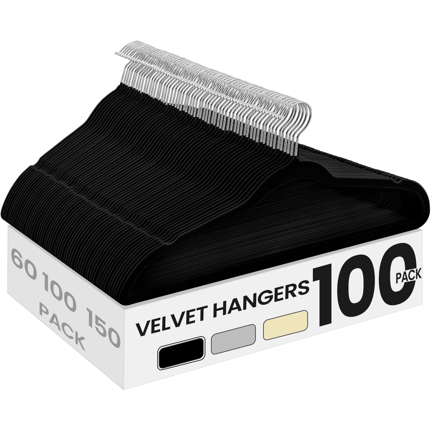 SONGMICS Velvet Hangers 100 Pack, Non-Slip Clothes Hangers with Silver-Colored Swivel Hooks, Slim Space-Saving for Closet, Heavy-Duty, Black UCRF026BZ02S
