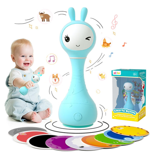 alilo Smarty Bunny Baby Rattle Musical Light Up Toys, Infants Newborns Baby Toys 0-3-6-12-18-24 Months,1 Year Old Boy Girl Gifts, 4 Music Modes and Color Recognition Function with 9 Color Card