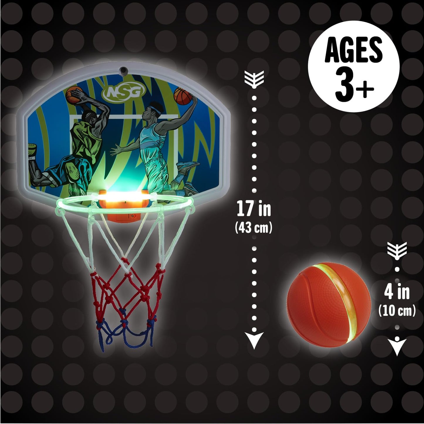 NSG LED Light-Up Basketball Hoop Set - Fun Indoor & Outdoor Play for Kids and Adults - Durable & Portable for Day or Night Games, Ages 4 & Up
