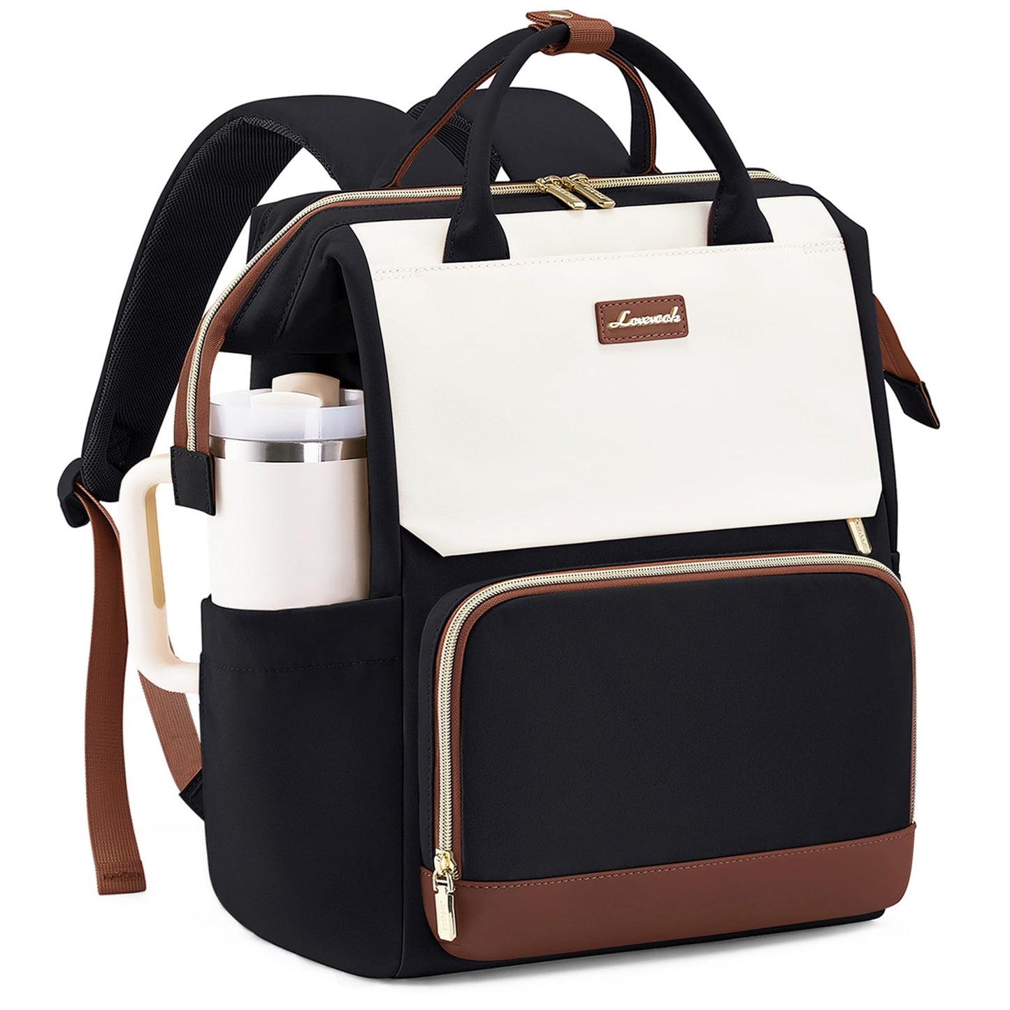 LOVEVOOK Laptop Backpack for Women with Giant Tumbler Holder Pocket, 17 inch Travel Work Backpack Purse for Nurse Teacher, Waterproof School Bag College Bookbag Cute Casual Daypack for Girls