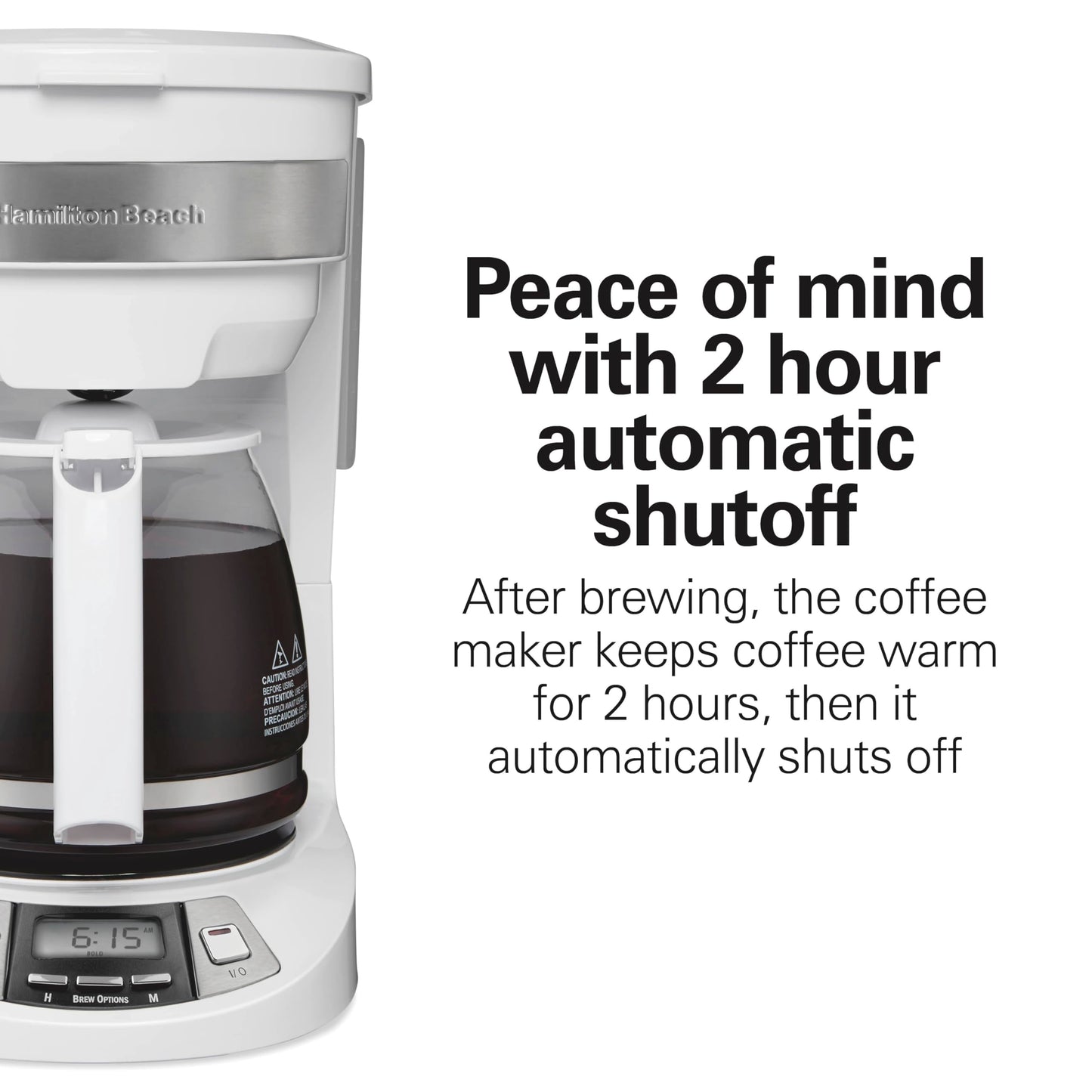 Hamilton Beach 12 Cup Programmable Drip Coffee Maker Machine, Regular & Bold Brew Options, Auto Pause and Pour, Glass Carafe, White (46294J)