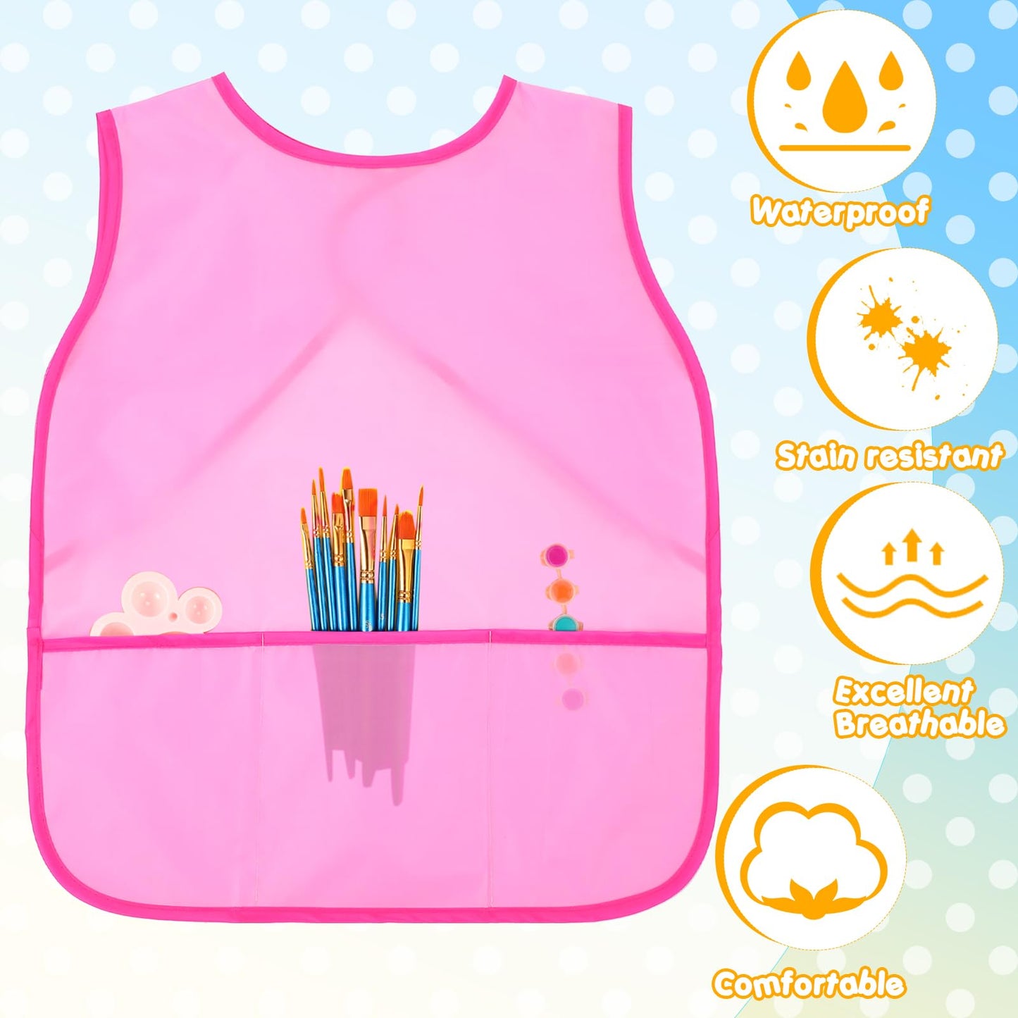 Juinipe 12 Pcs Art Smock for Kids Waterproof Painting Aprons Sleeveless Children with Pockets Age 3 to 8 Paint Craft Activity, Bright color, Único