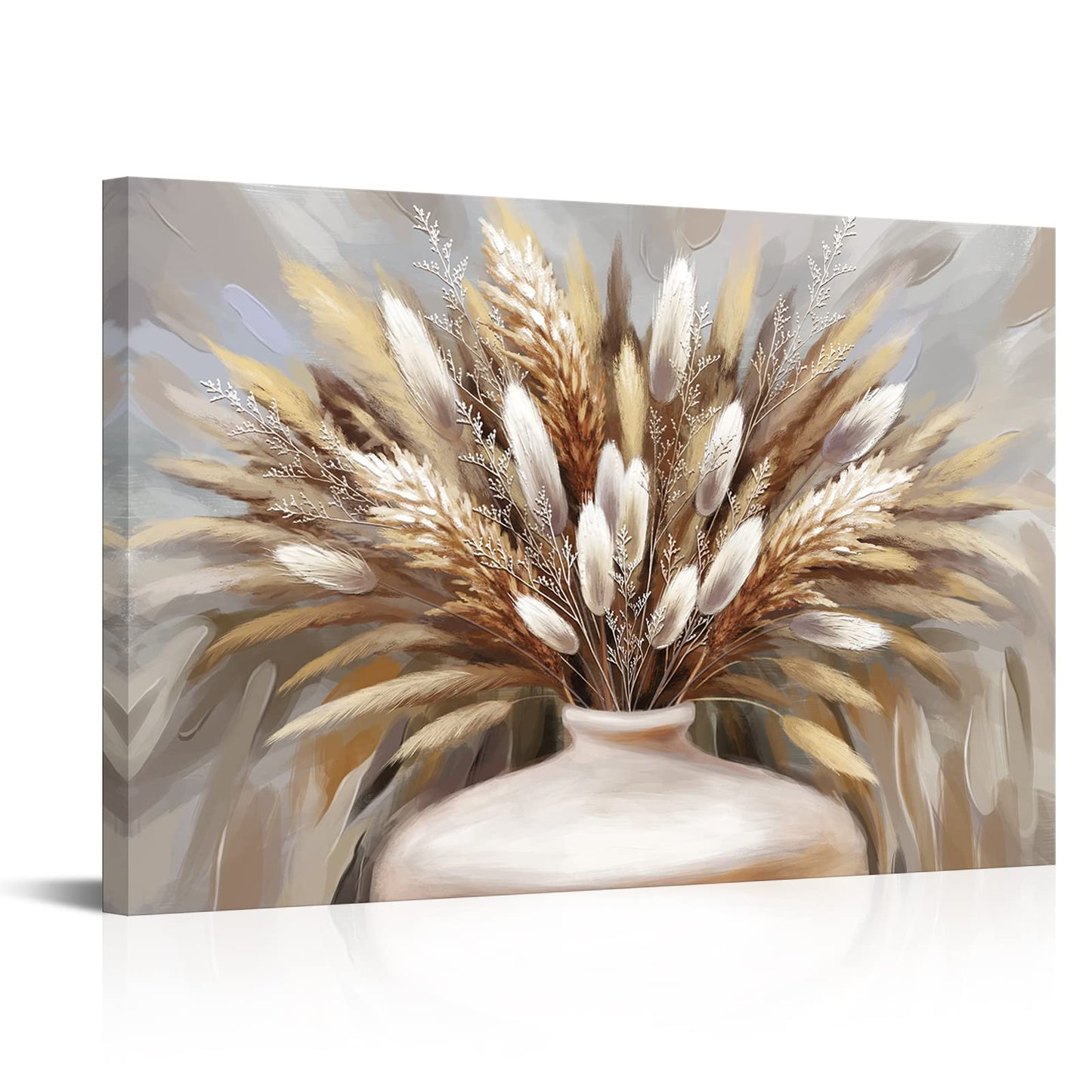 iHAPPYWALL Large Pampas Grass Wall Art Boho Botanical Modern Farmhouse Plant Dried Floral Grass in Vase Canvas Prints for Home Kitchen Bedroom Stretched and Framed Ready to Hang 24x36inch