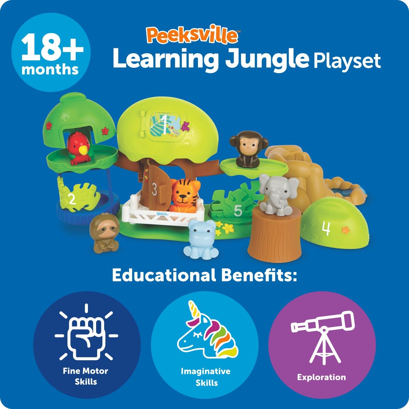 Learning Resources Peeksville Jungle Safari Playset, Animal Kingdom Figurines, Zoo Toy, Plastic Animals, Toddler Gifts for Girls and Boys, Fine Motor Skills for Kids, Tiger, Lion, Elephant