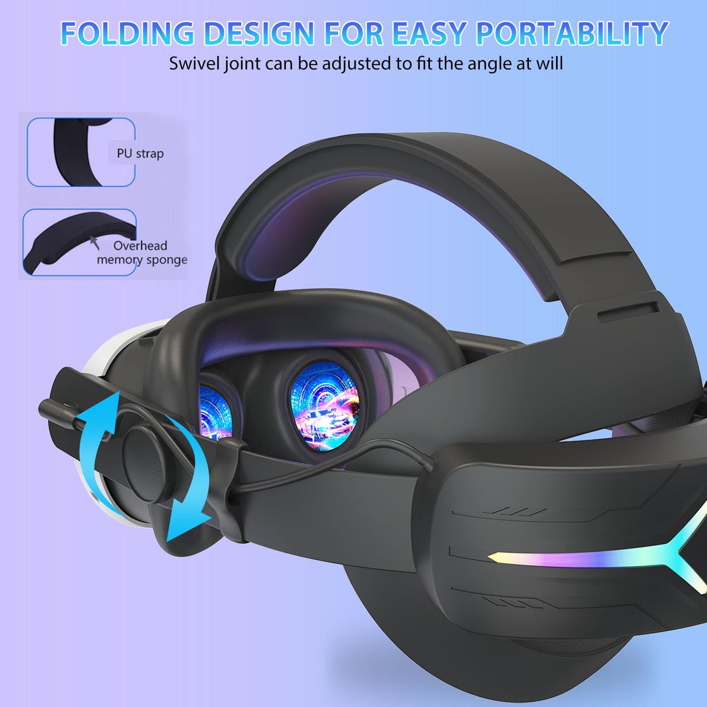 MLemonVR Comfortable Headset Accessory for Oculus/Meta Quest 3/3S,RGB Lights with Battery,Quick Charge for Extended Play, Removable Battery,Adjustable Elite (Black)