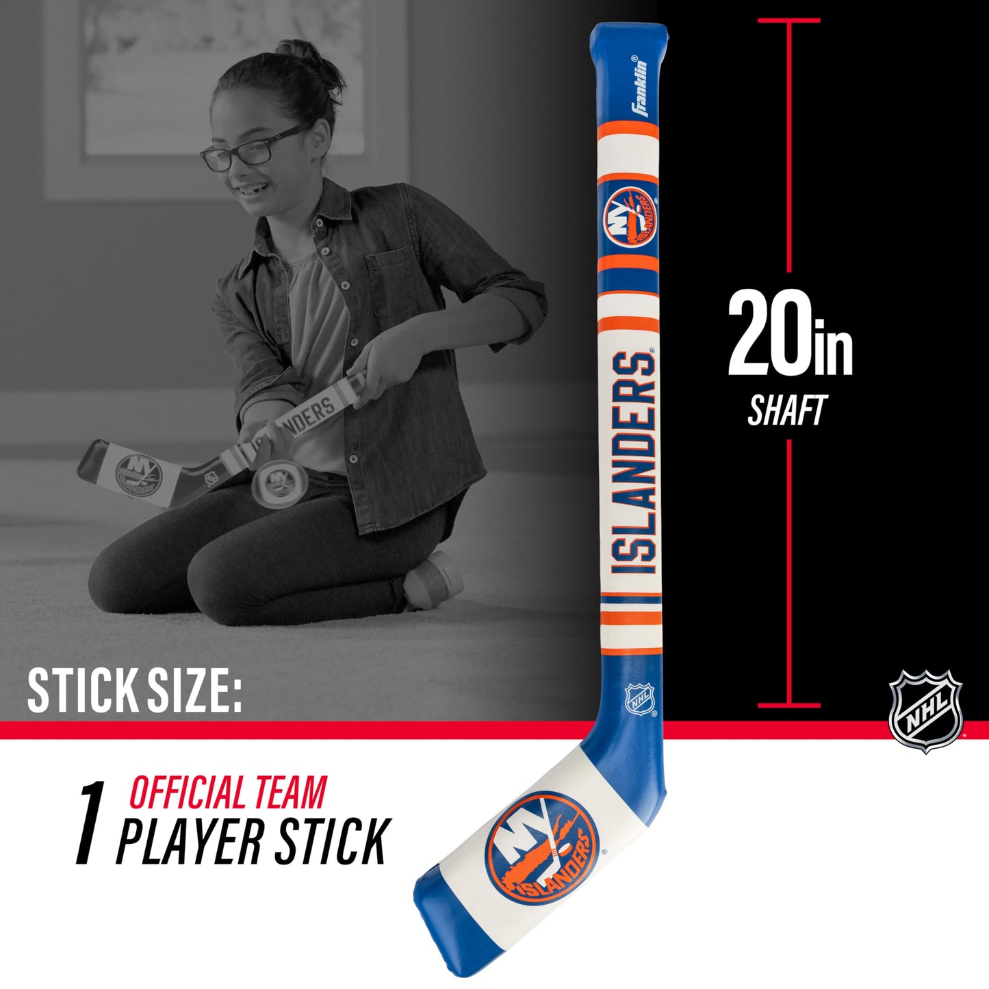 NHL New York Islanders Mini Soft Hockey Stick Set Team Soft Foam Mini Hockey Stick and Ball Set - Great Toy for Kids