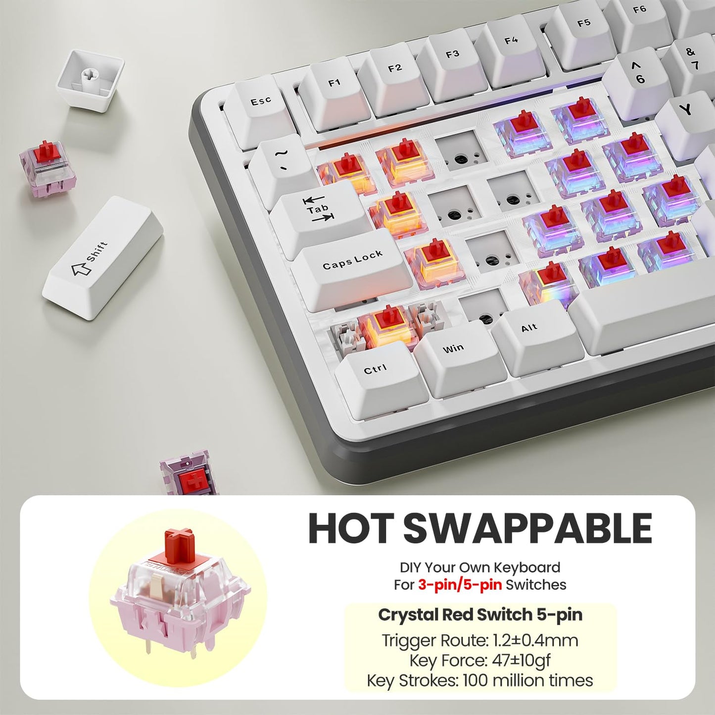SEUNKWANG EWEADN GS75 Wireless Mechanical Keyboard ASMR, 75% Gaming Keyboard Gasket Hot Swappable Custom Keyboards with RGB, Knob, PBT Keycaps BT5.0/2.4G/USB-C Creamy Keyboards White