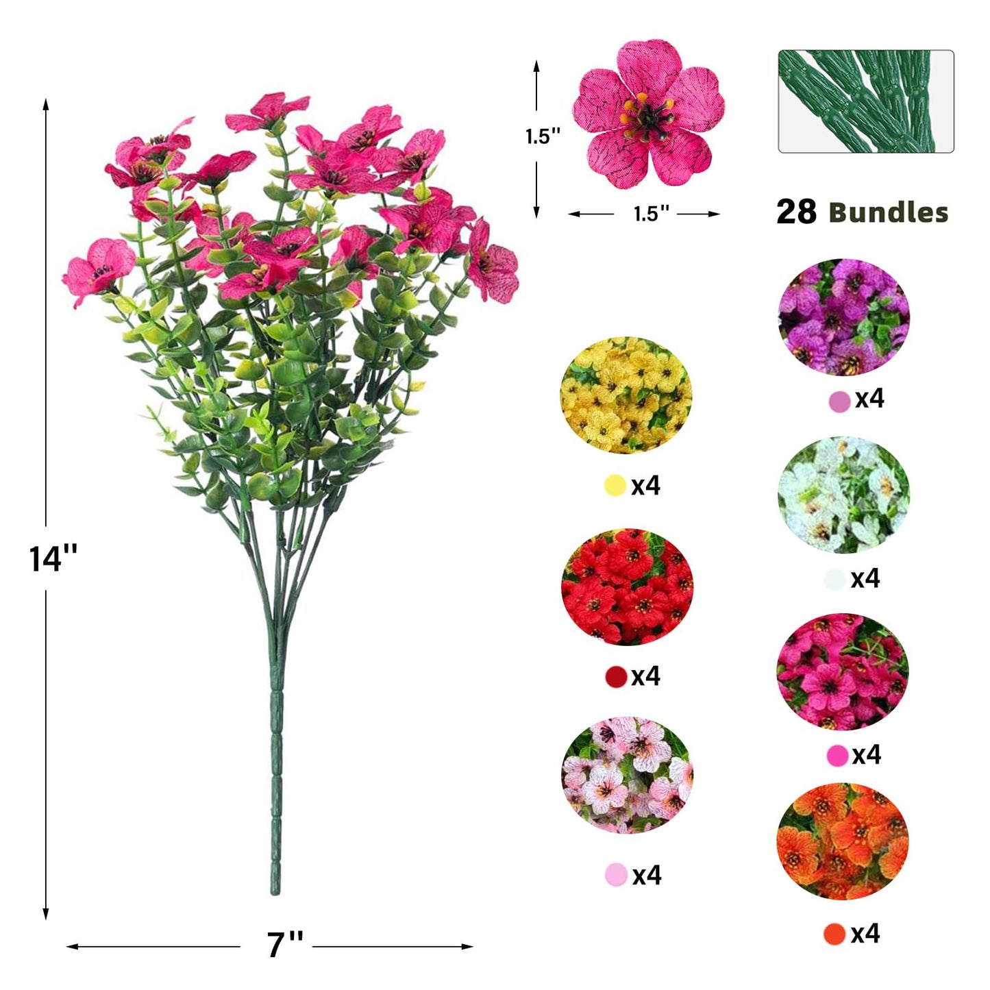 WEAUSUP 28 Bundles Silk Daisy Artificial Flowers Outdoor Fake Plants