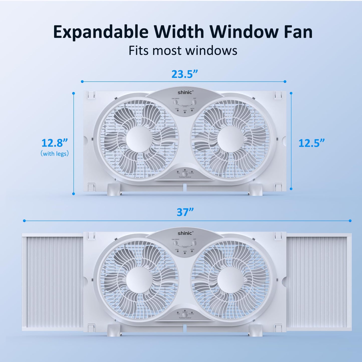 shinic 2026 9 Inch Twin Window Fan – Quiet, Reversible Airflow, with Removable Cover and Bug Screen, 3 Speeds, Adjustable Width 23.5"-37", ETL Certified for Bathroom/Kitchen, ETL Certified