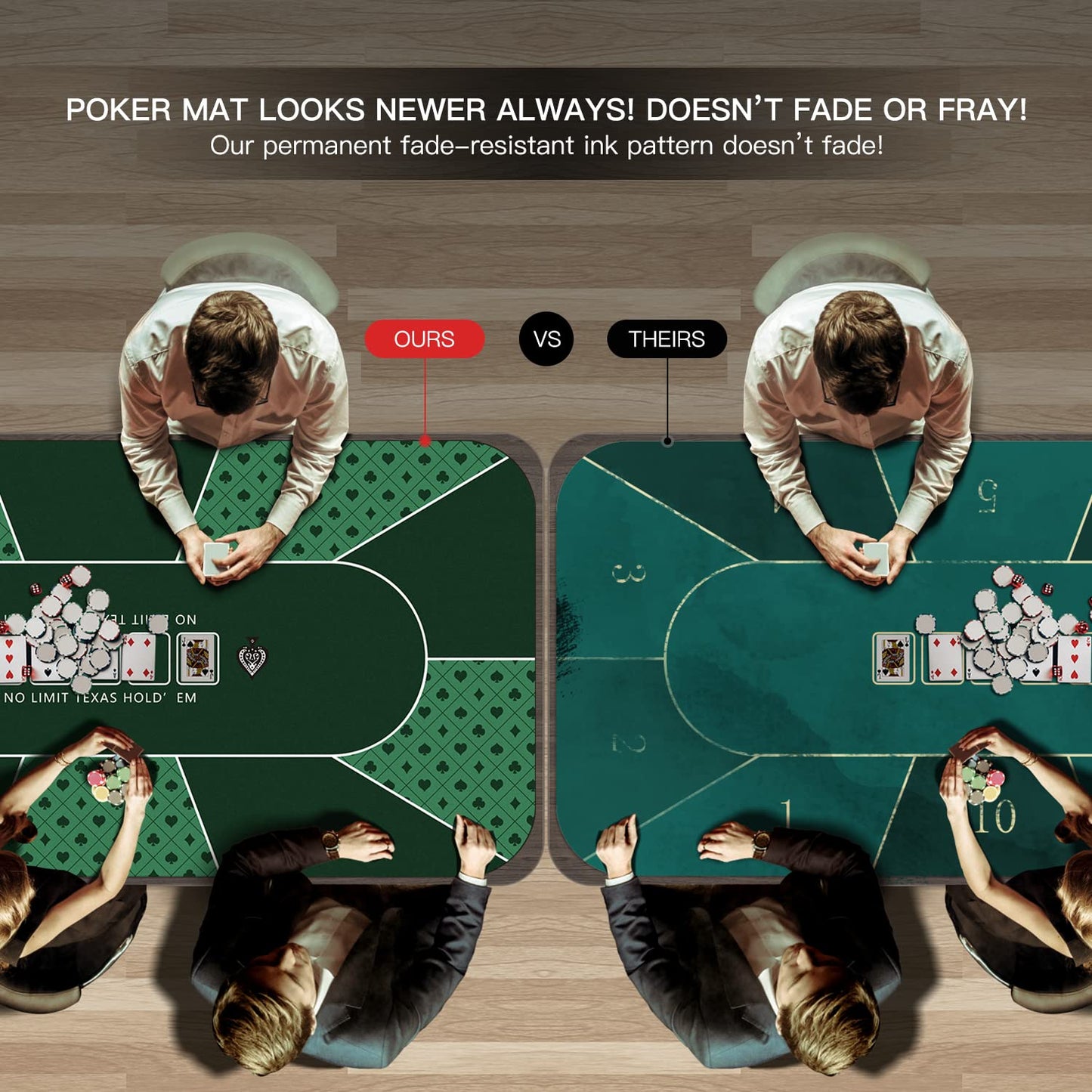 YUZPKRSI 70 x 35 Inch Poker Mat, 8 Players Texas Hold'em Poker Rubber Mat Poker Topper for Tables, Folding Portable Poker Table Top Layout w/Carrying Bag for Poker Games, Blackjack, Casino