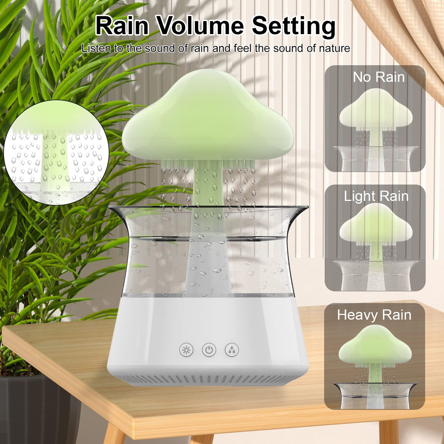 Cloud Rain Humidifier for bedroom with Soothing Rain Sounds - Bedroom Sleep Aid, Waterfall Night Light, Mushroom Design Air Moisturizer for bedroom and living room (White)