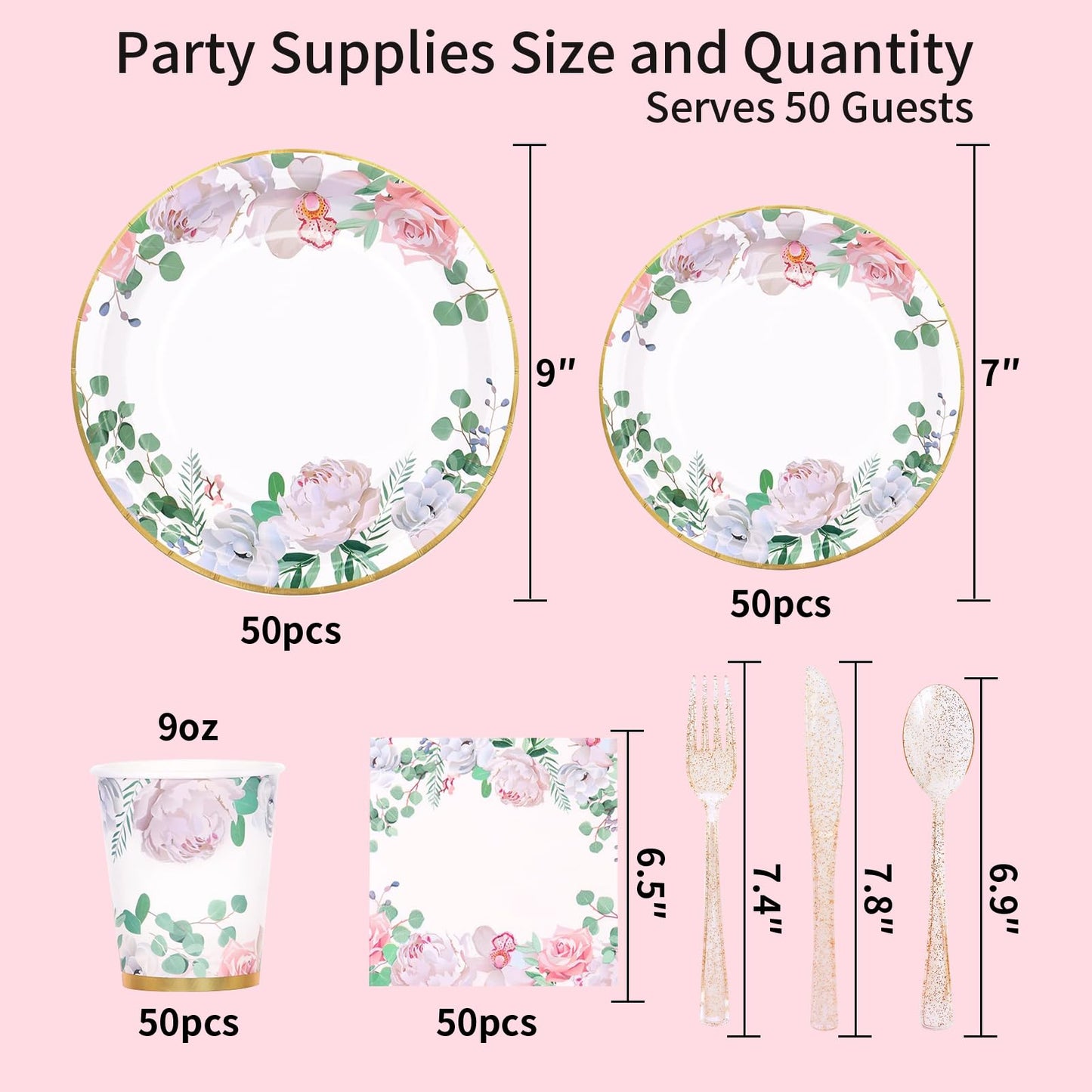 AWLZJZQA 350 PCS Floral Plates and Napkins Party Supplies Serve 50 Flower Disposable Paper Dinnerware Sets for Adults Bridal Shower Decorations Baby Shower Birthday Wedding Engagement Tea