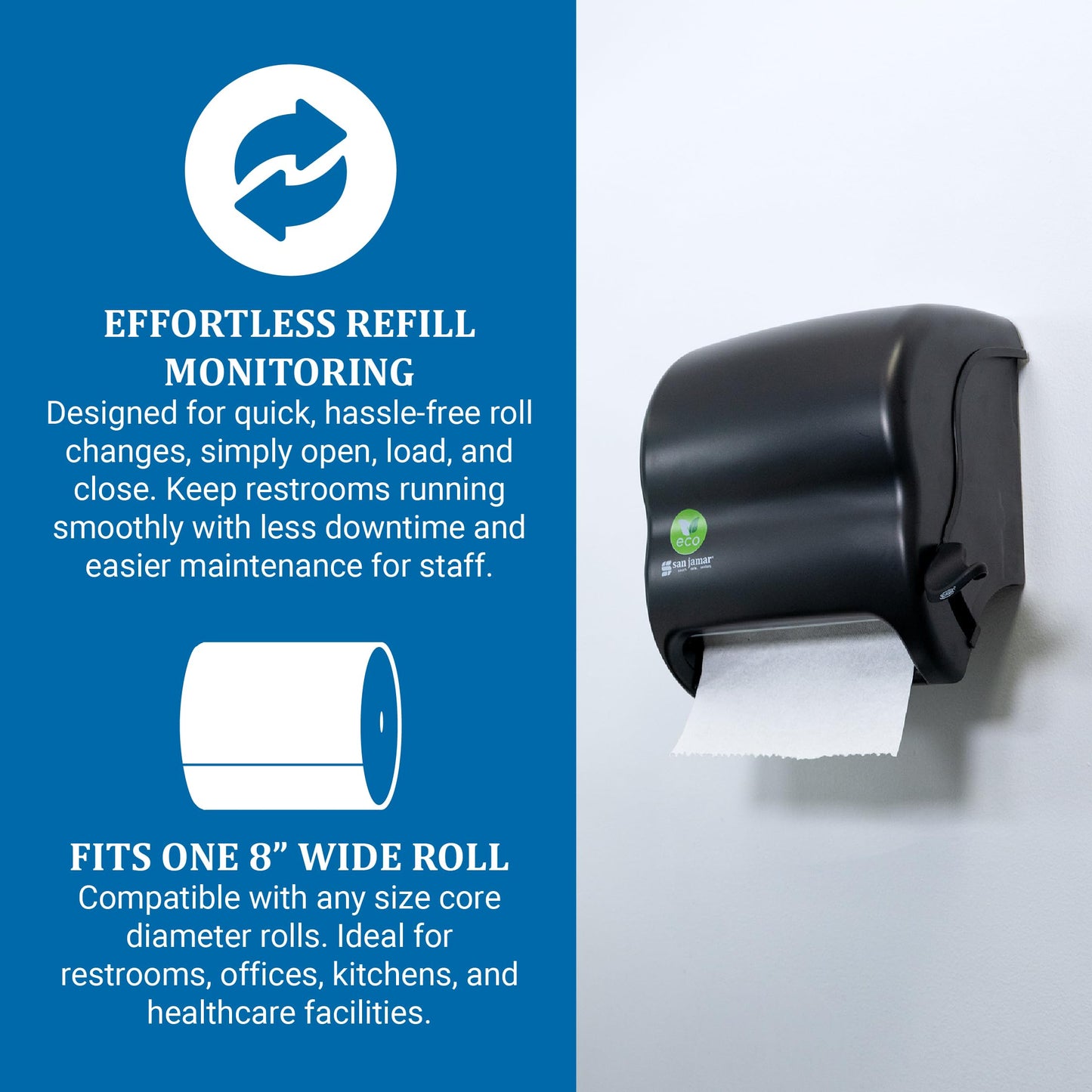 Ecological Green Towel Dispenser, 12.49" x 8.6" x 12.82", Black