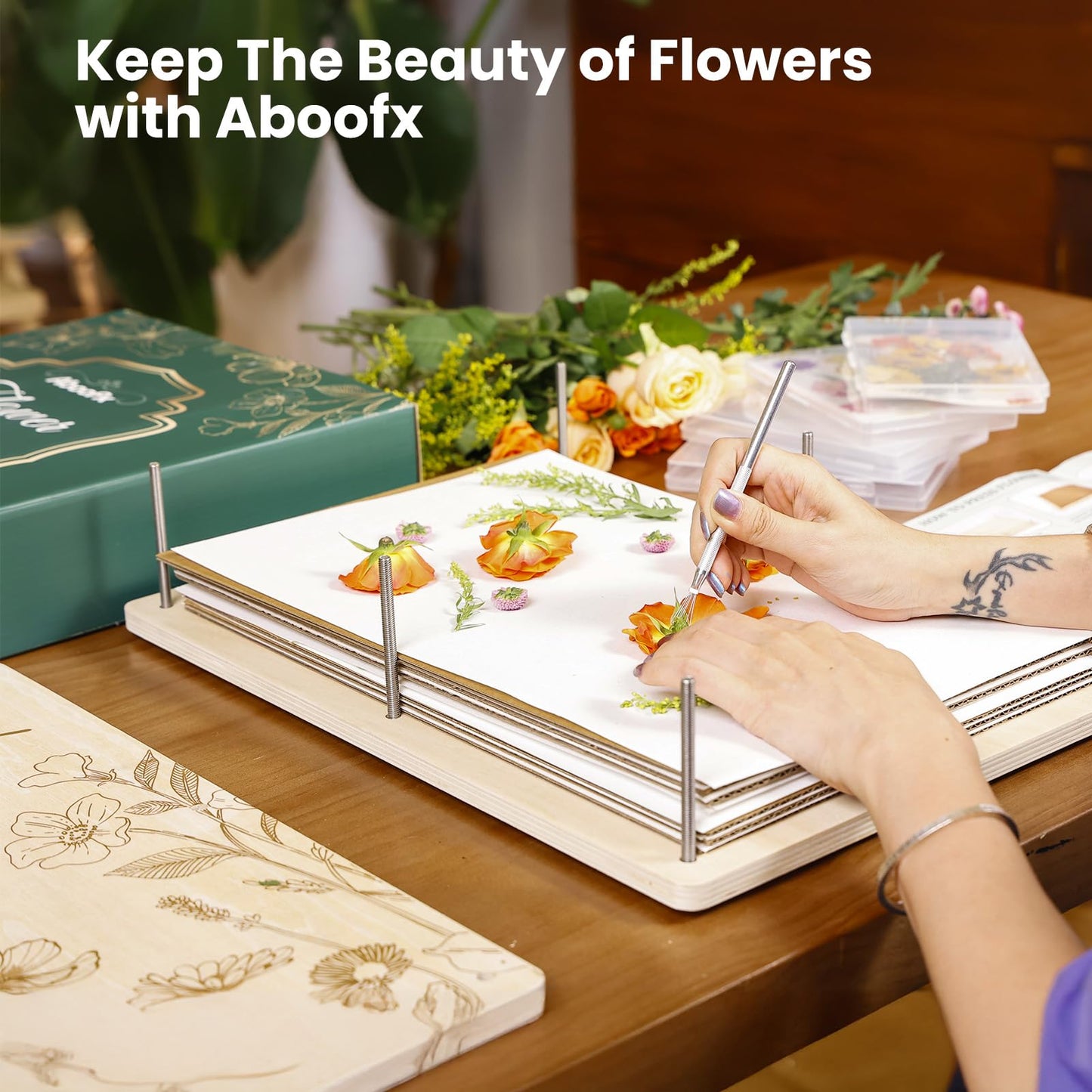 Aboofx Flower Press Kit, Craft Kits 17" x 11.8" 5-Layers Wooden Flower Pressing Kit for Crafts Pressed Flowers and Plant for DIY Art, Preservation for Bookmark Frame Wedding Drying